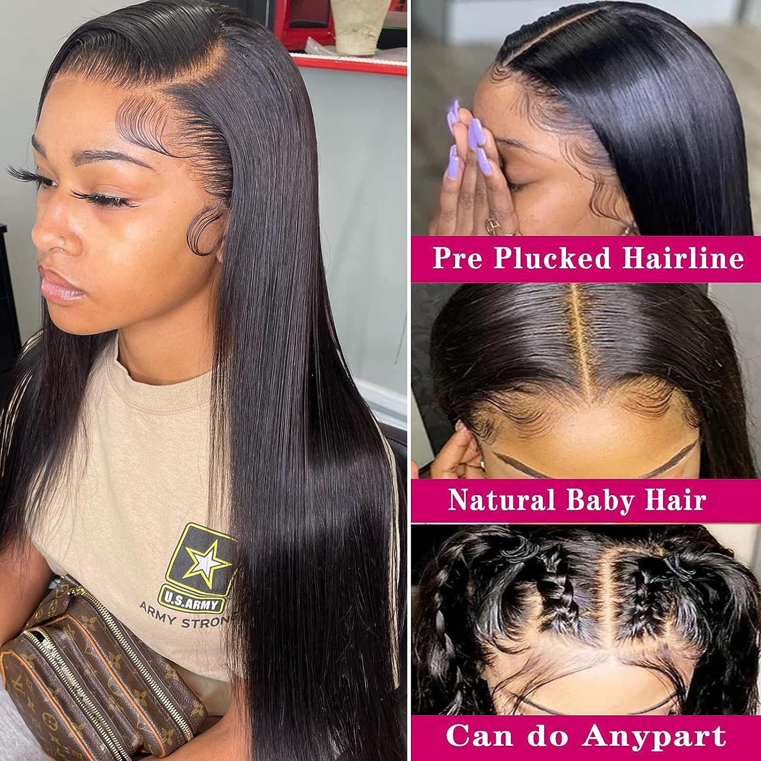 Straight Lace Front Wigs Human Hair Pre Plucked 13x4 HD Lace Frontal Wigs  For Black Women With Baby Hair Natural Hairline 150% Density Glueless  Brazilian Virgin Human Hair Wigs Natural Color (24
