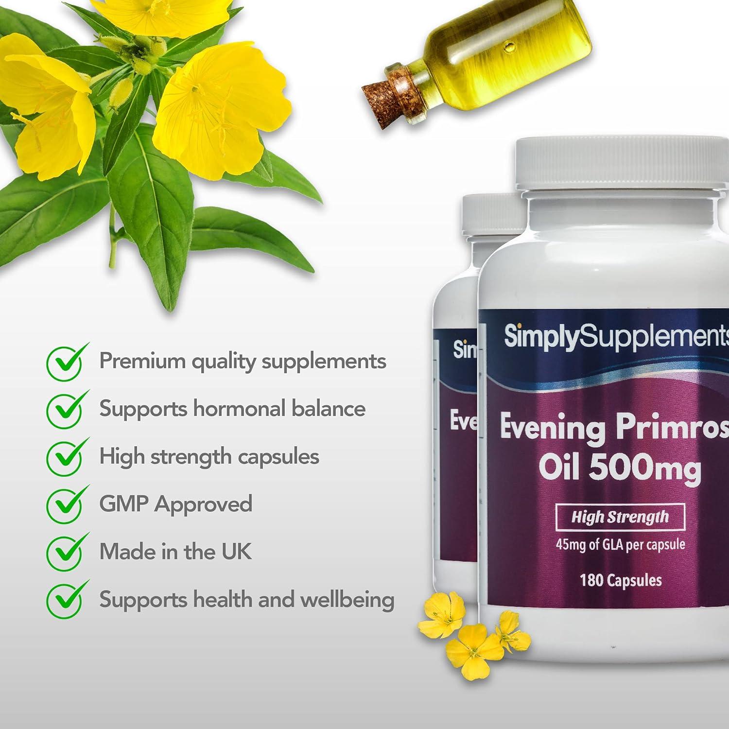 Evening Primrose Oil 500mg 2X 180 Capsules Cold Pressed Soft Gel Capsules Contains Rich