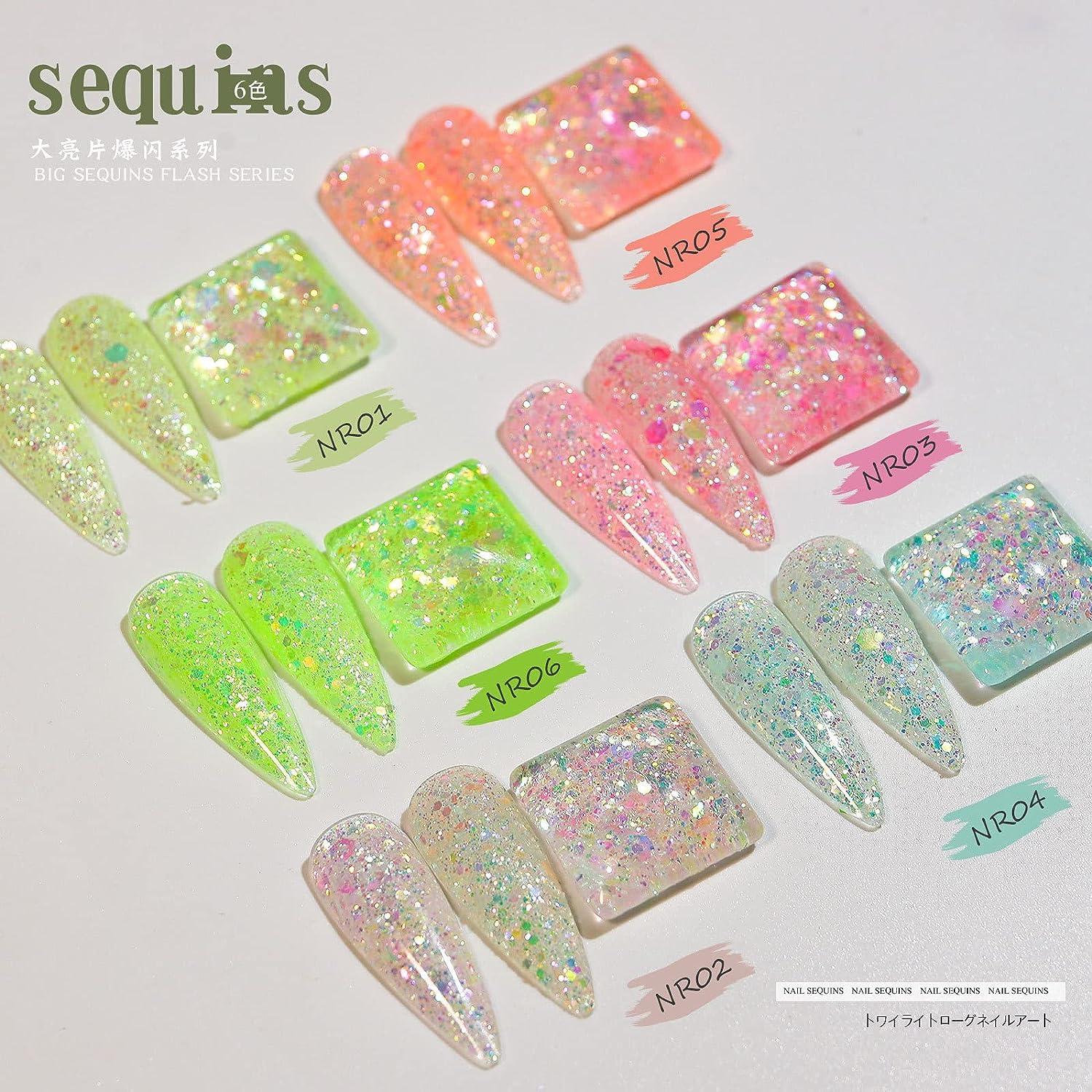 6 Box Sugar Glitter for Nails,Nail Sequins Glitter, Cosmetic Holographic  Nail Glitters for Acrylic Nails Nail Glitter Flakes for Resin Chunky Nail