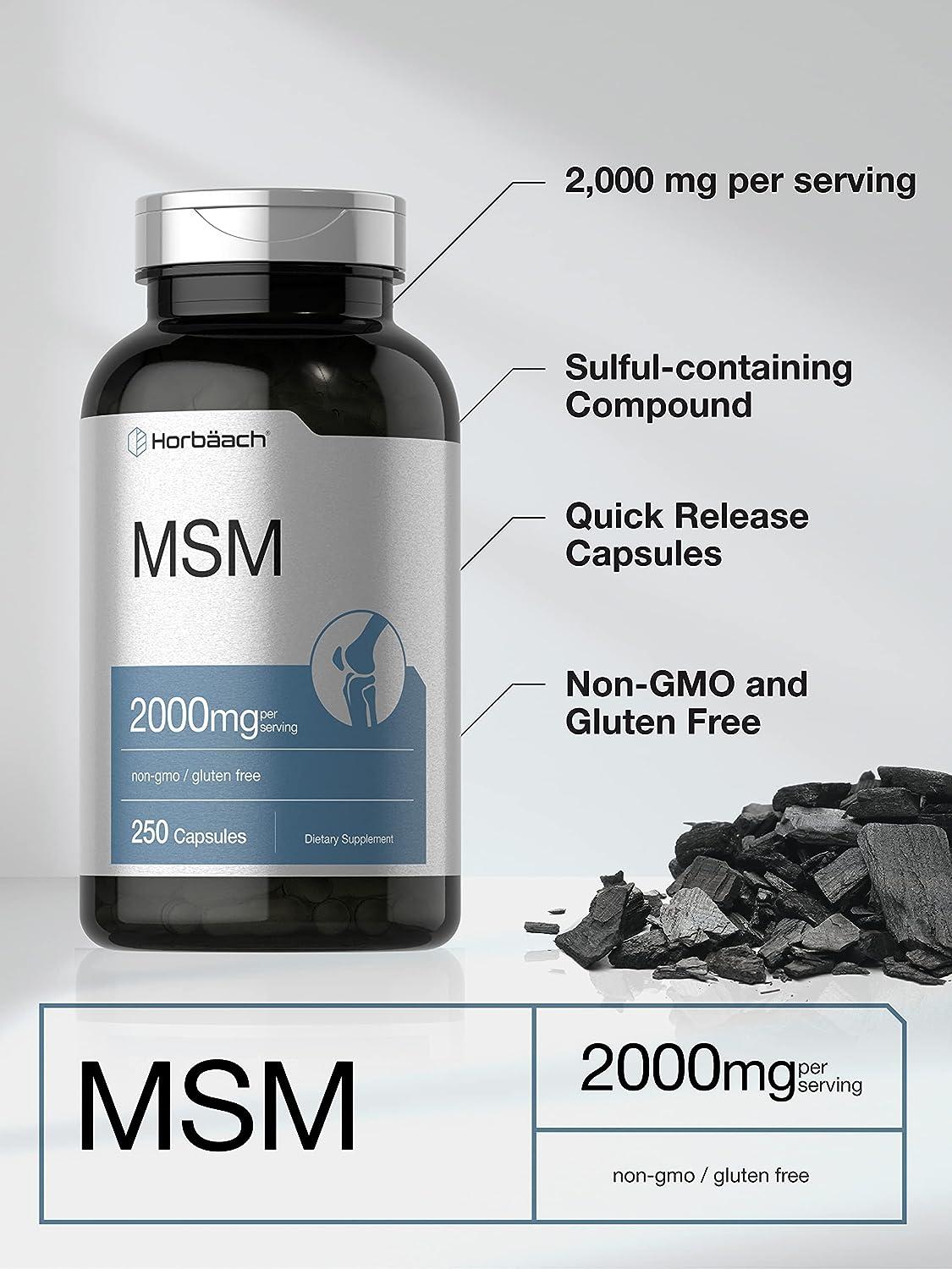 MSM Supplement Capsules 2000mg 250 Count NonGMO and Gluten Free
