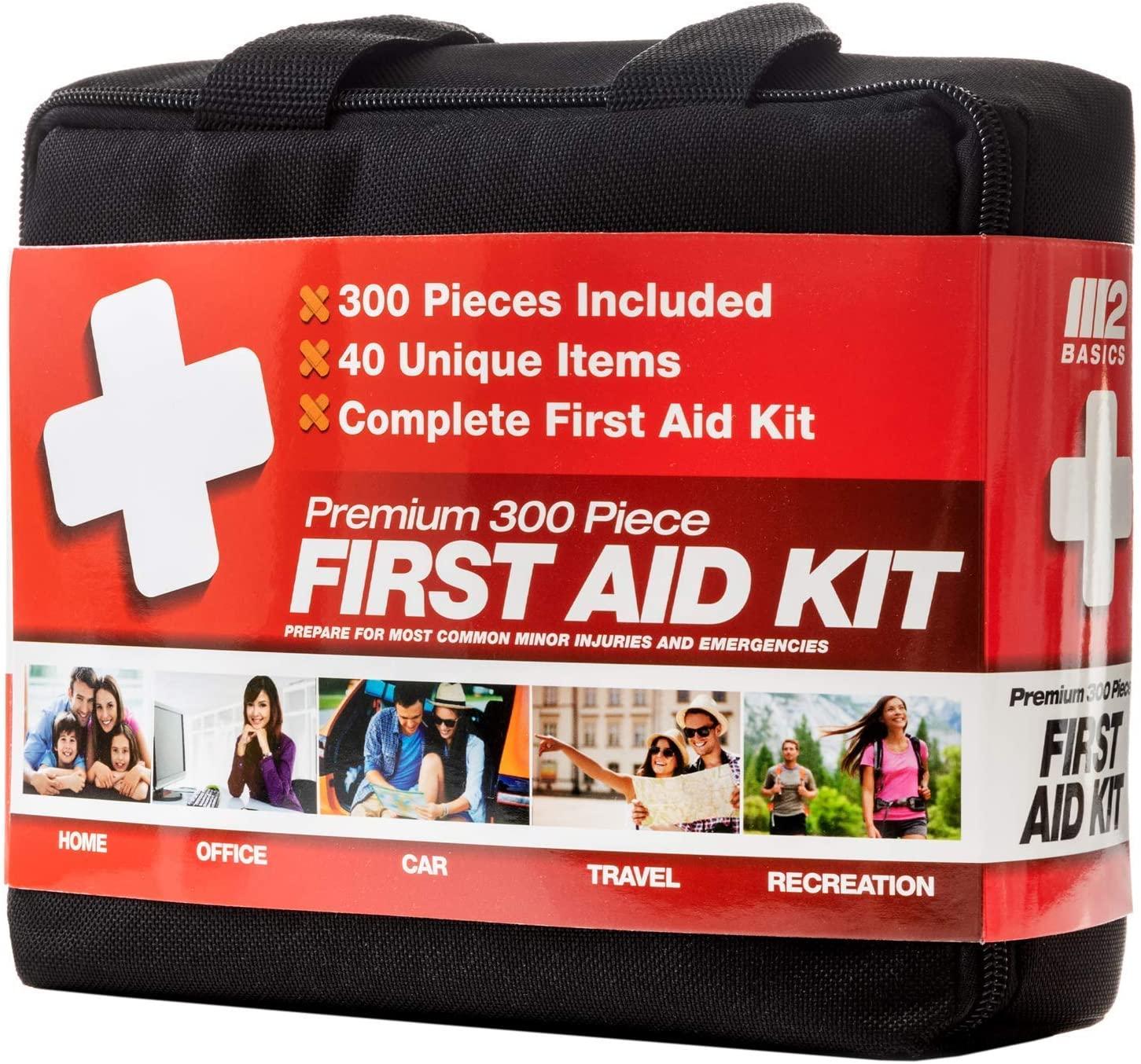 M2 BASICS 300 Piece (40 Unique Items) First Aid Kit, Premium Emergency Kits