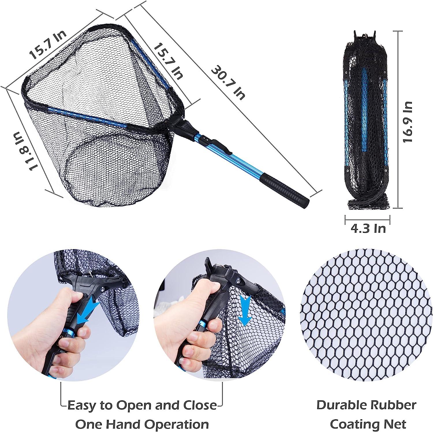  Bombrooster Fishing Net with Extending Telescoping Pole Handle,  Durable Silicone Mesh Landing Net for Safe Fish Catching or Releasing :  Sports & Outdoors