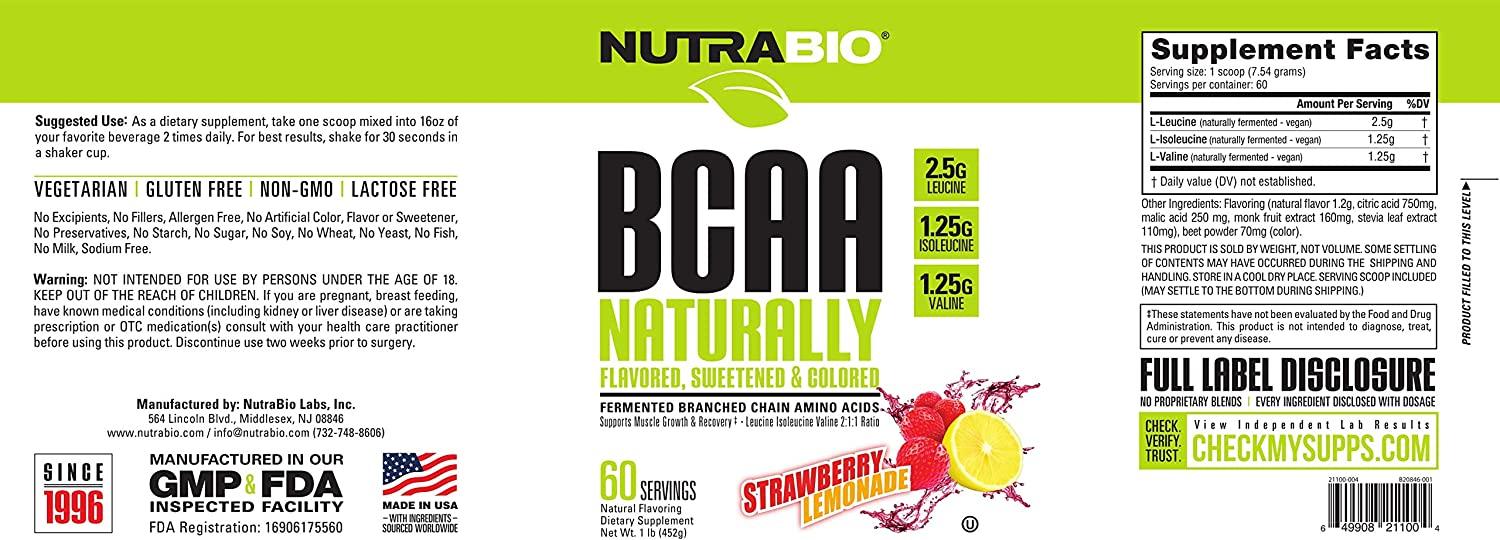 NutraBio BCAA 5000 Powder Fermented Branched Chain Amino Acids for