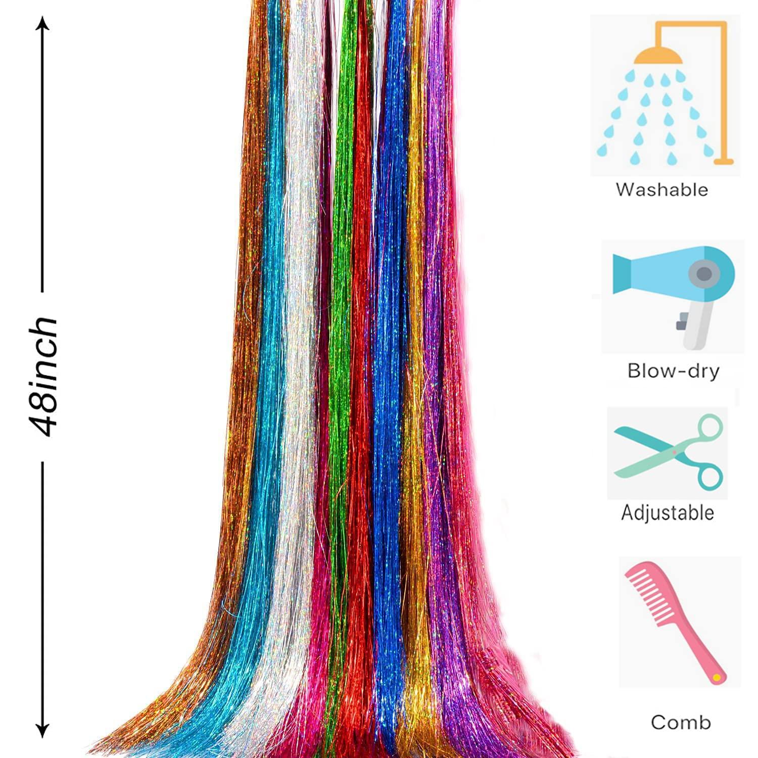 Charm Notch 48 inches 3200 Pcs Hair Tinsel Extension Kit - 16 Color Fairy Hair  Tinsel Kit for Glitzy Hair - Heat Resistant Hair Tinsels - Easy to Apply  Tinsel Hair Extensions 