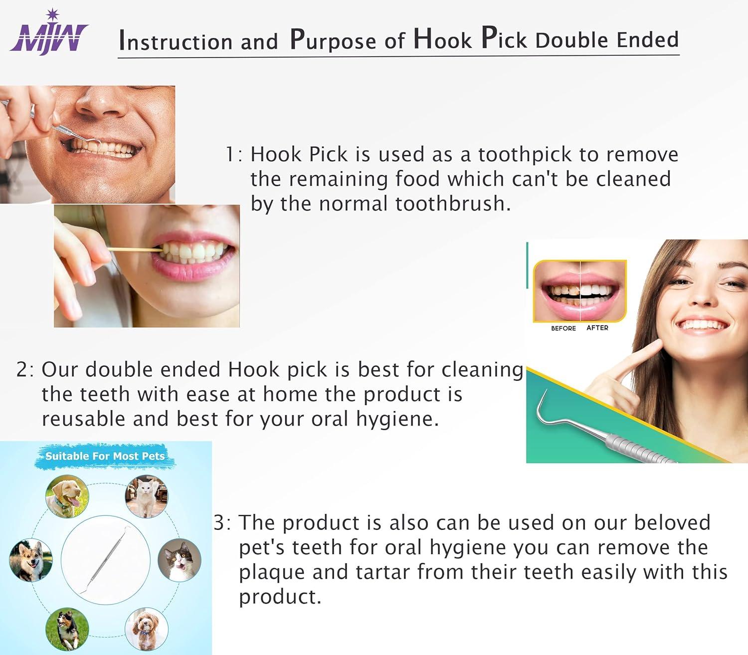 Hook Pick Double Ended Oral Hygiene Explorer Stainless Steel Teeth