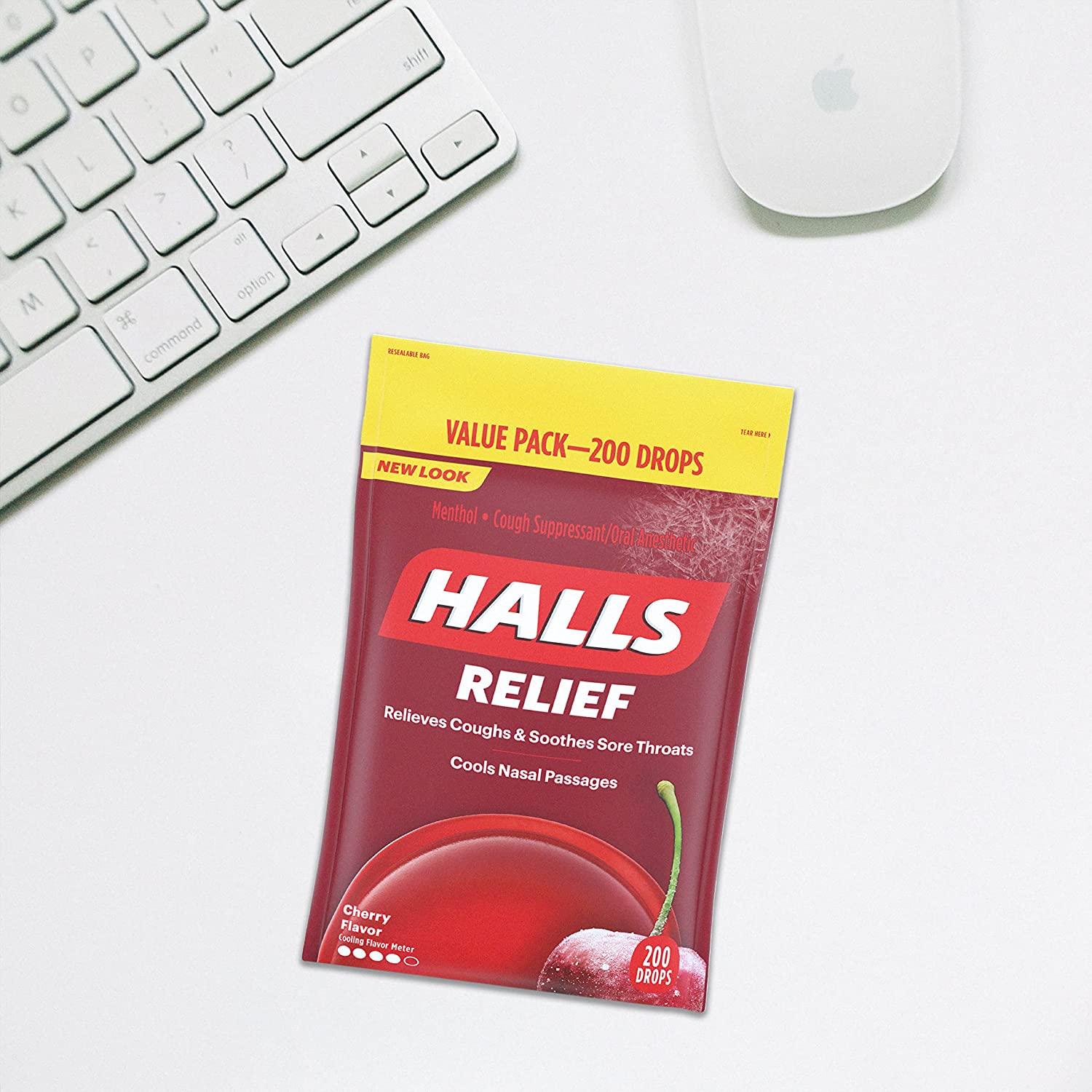 HALLS Relief Cherry Cough Drops, 2 Value Packs (400 Total Drops