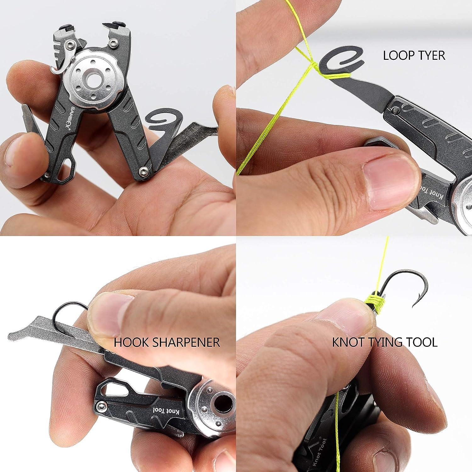 SAMSFX Fishing Tungsten Line Cutter with Zinger Retractors, Fishing Pliers  Cutters, Knot Tying Tool, Hook Eye Cleaner, Hook Sharpener, Tune Baits &  Loop Tyer Tool A: Gray Line Cutter with Retractor
