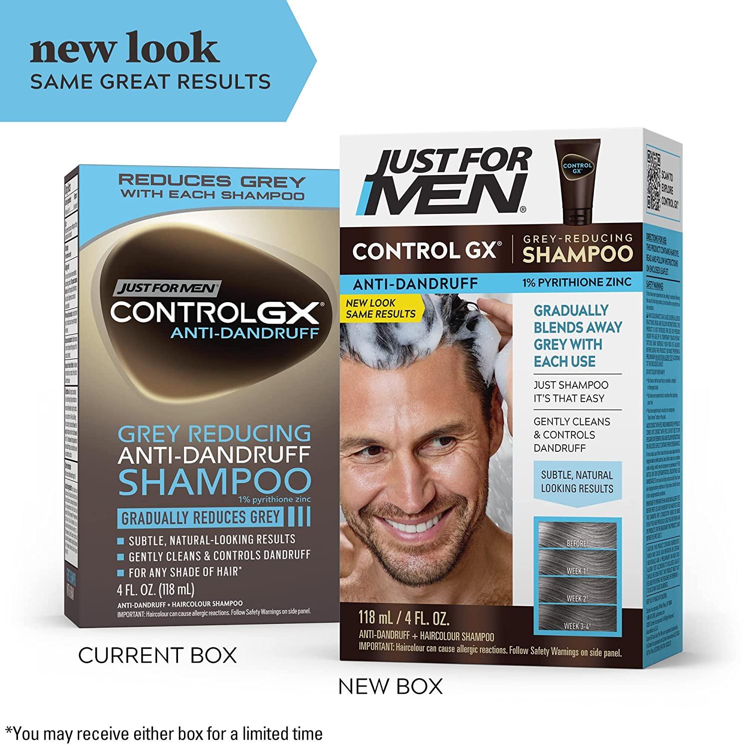 Just For Men Control GX Grey Reducing Anti-Dandruff Shampoo, Gradual Hair  Color, Controls Dandruff with Zinc Treatment, 4 Fl Oz - Pack of 3  (Packaging May Vary) 4 Fl Oz (Pack of 3)