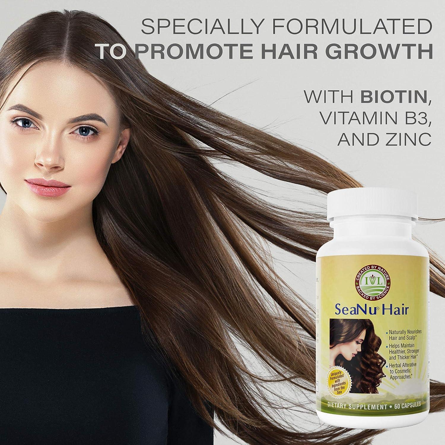 IVL SeaNU Hair Vitamins with Biotin Vitamin B3 Zinc Saw Palmetto Berry Extract Green Lipped