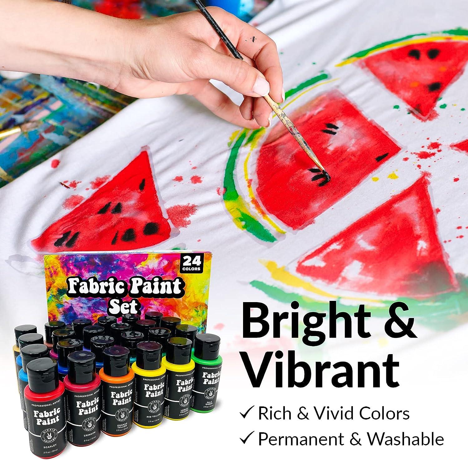 Fabric Paint Set 24 Colors Bulk Kit for Clothes, Upholstery, Outdoor
