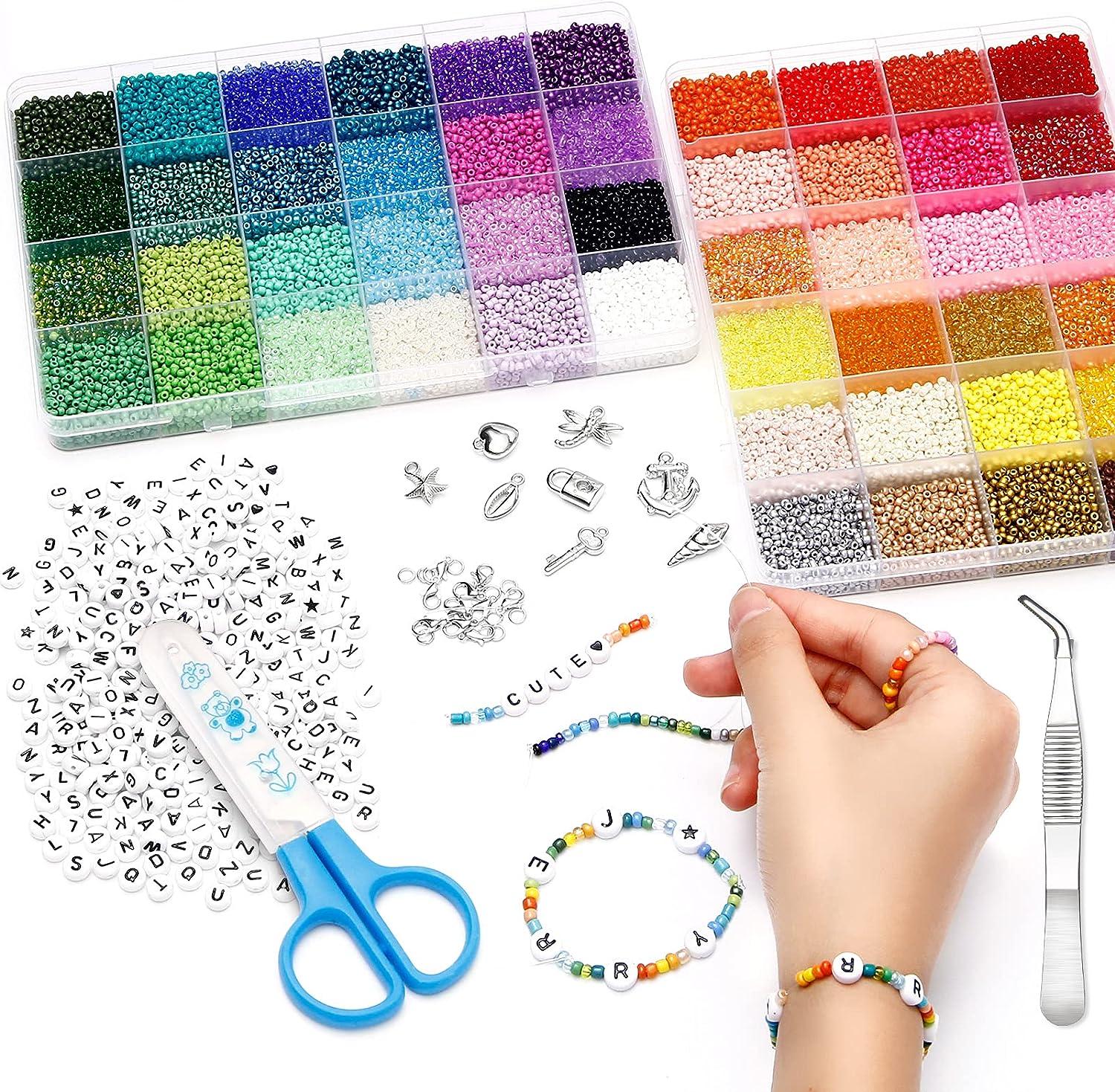 HYHJMISTY 50600pcs 96 colors 2mm glass Seed Beads for Jewelry Making Kit,  300pcs Letter Beads, Small Seed Beads Kit for Bracelets Necklace