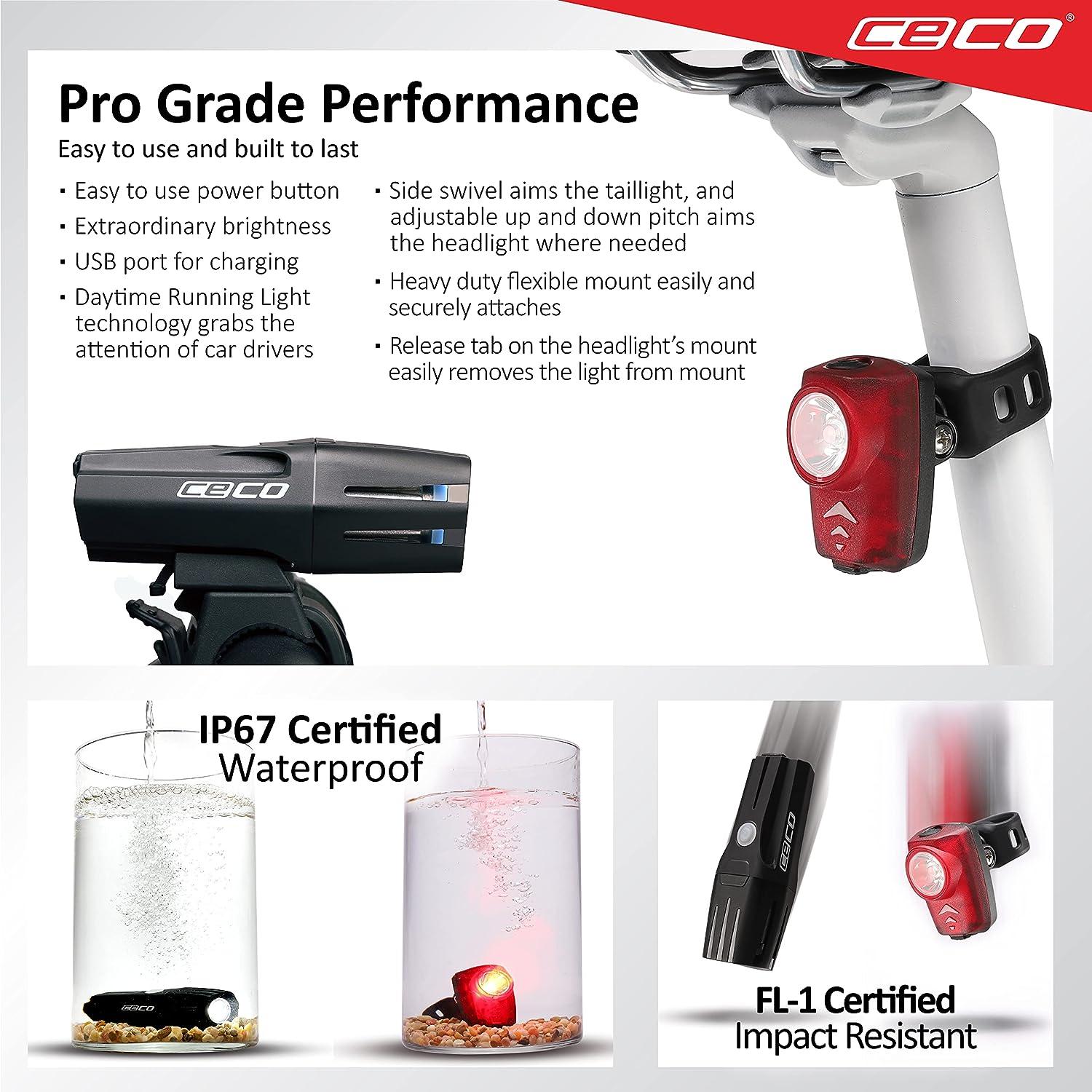 CECOUSA 1000 Lumen Headlight & 100 Lumen Tail Light Combo Pack