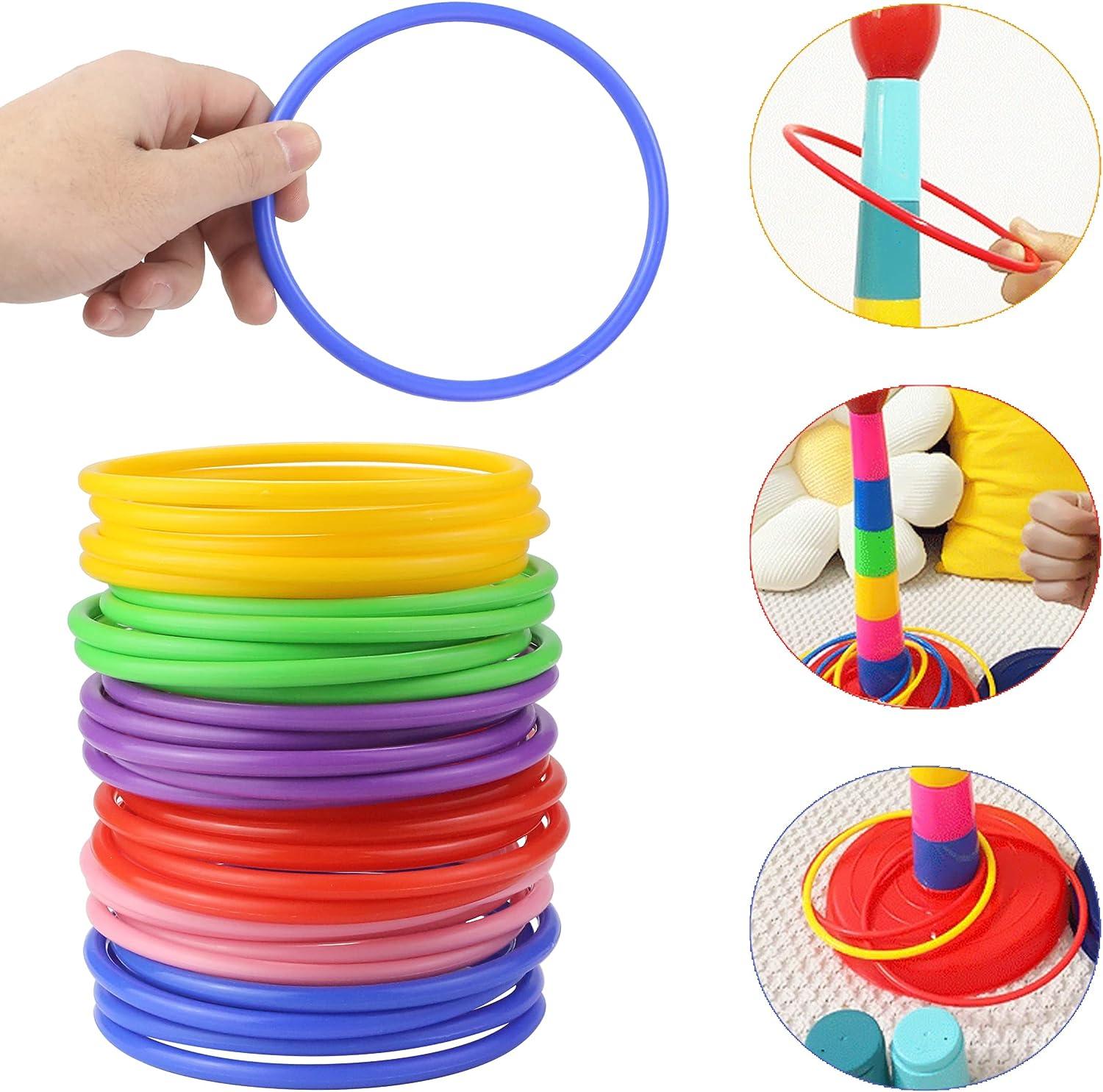 Uxcell Plastic Ring-Toss Rings For Bottles Carnival Rings Plastic Hoops 2 8 Inch Yellow Green 60 Pcs