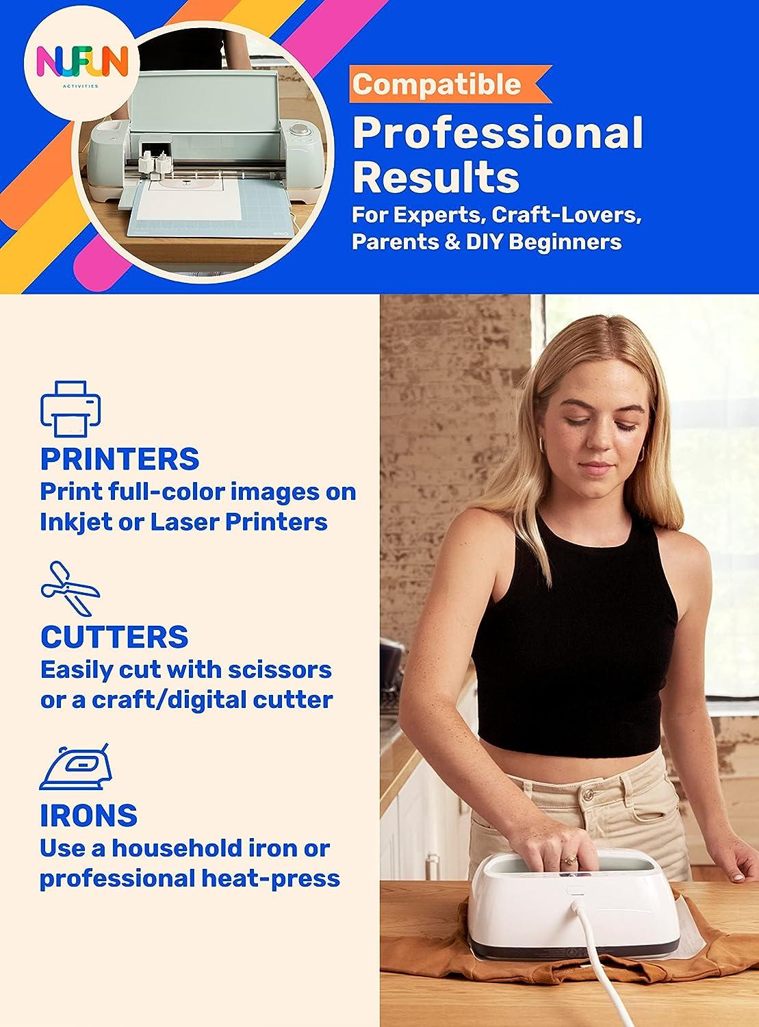 NuFun Activities Inkjet Printable Iron-On Heat Transfer for Dark Fabrics, 8.5 x 11 inch, (100 Sheets)