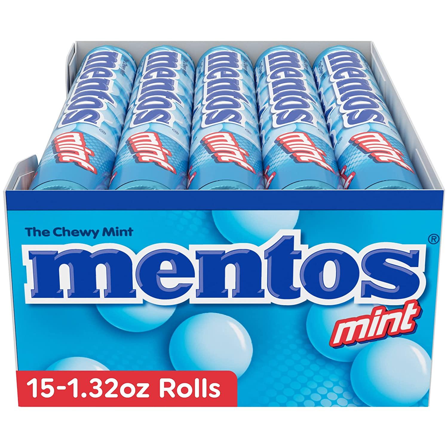 Mentos Chewy Mint Candy Roll Mint Non Melting Party 14 Count (Pack of 15) Packaging May Vary