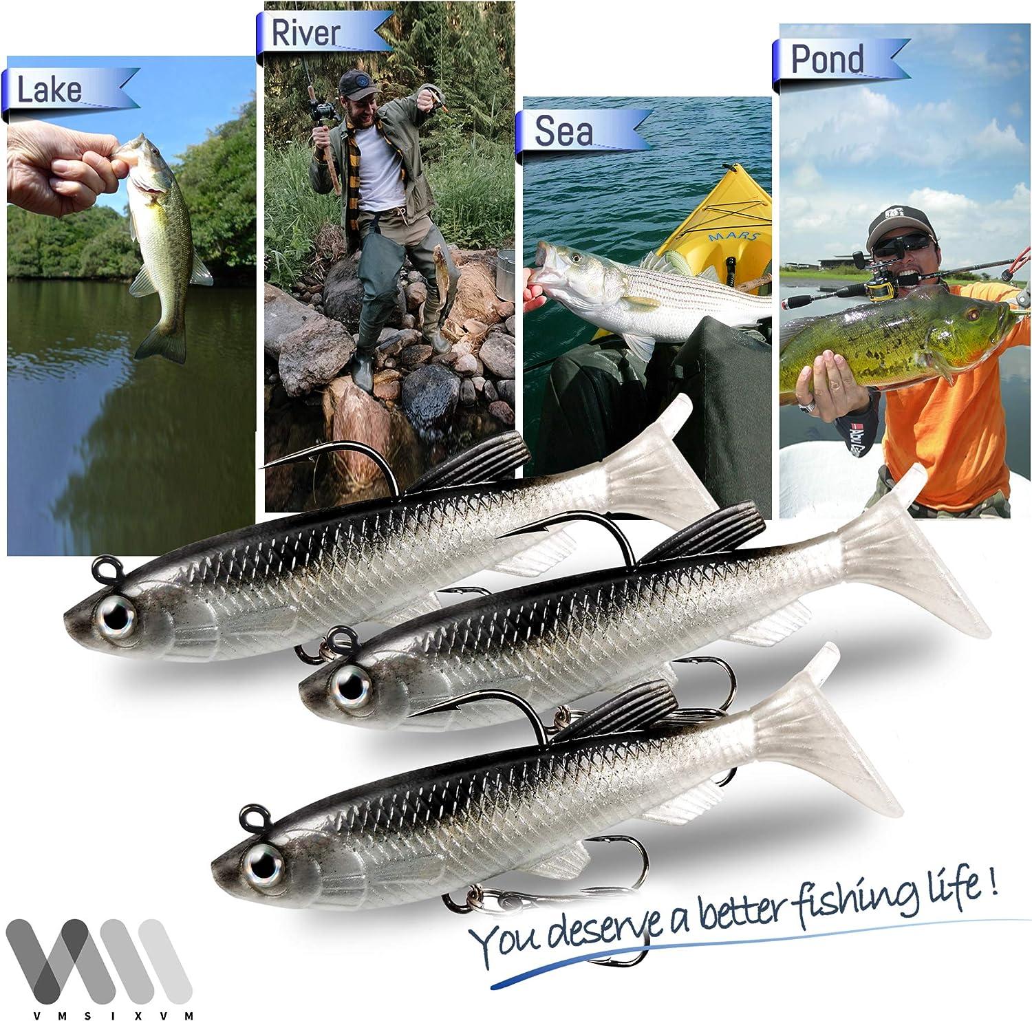 Fishing Lures for Bass, VMSIXVM Fishing Jig Head Swim Shad Lure, Soft  Plastic Swimbaits with Paddle Tail, Trout Bass Sinking Baits Kit for  Saltwater/Freshwater, Fishing Gear and Fishing Gifts A2-Weedness Pre Rigged