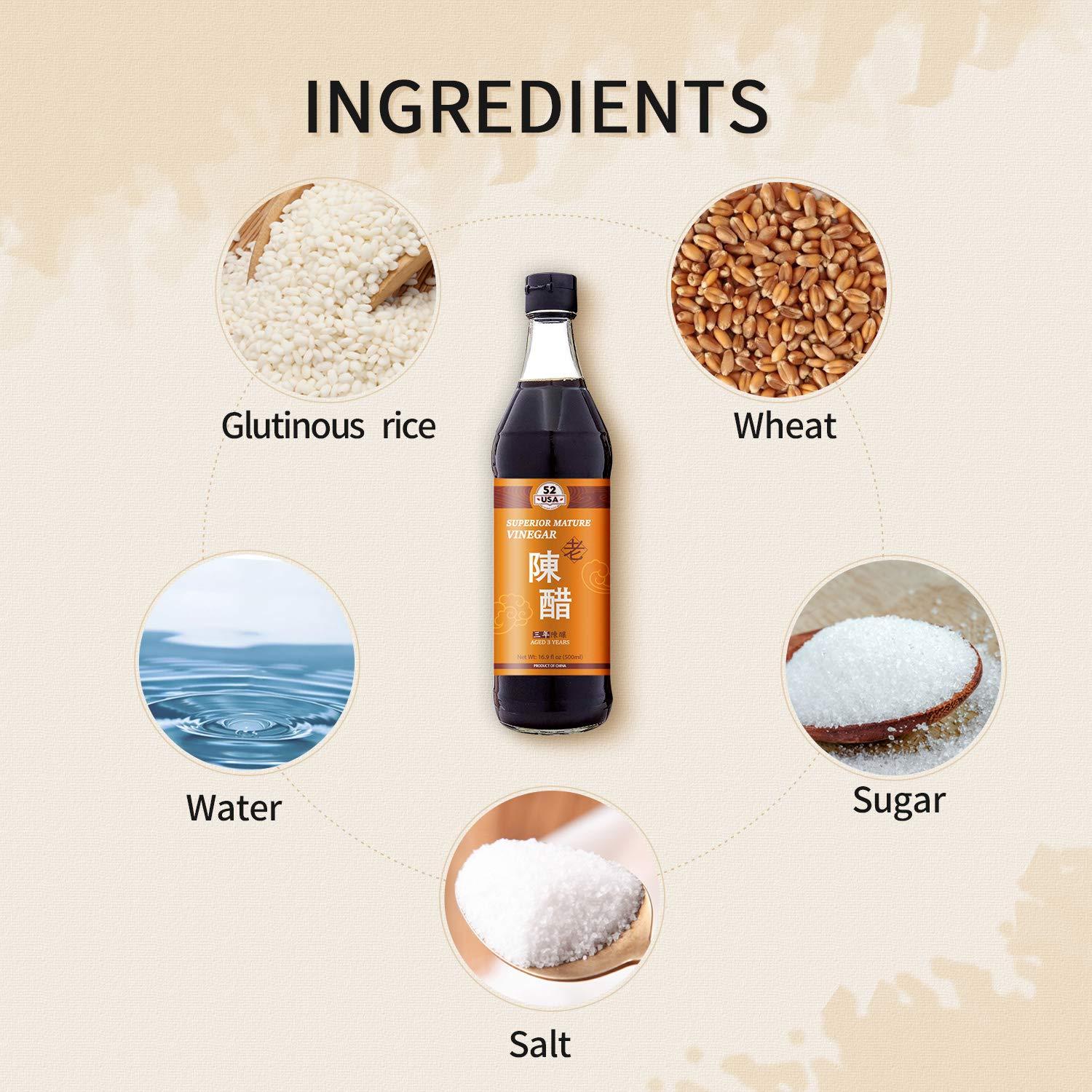 52USA Chinese Black Vinegar, 3 Years Mature Aged Black Rice Vinegar