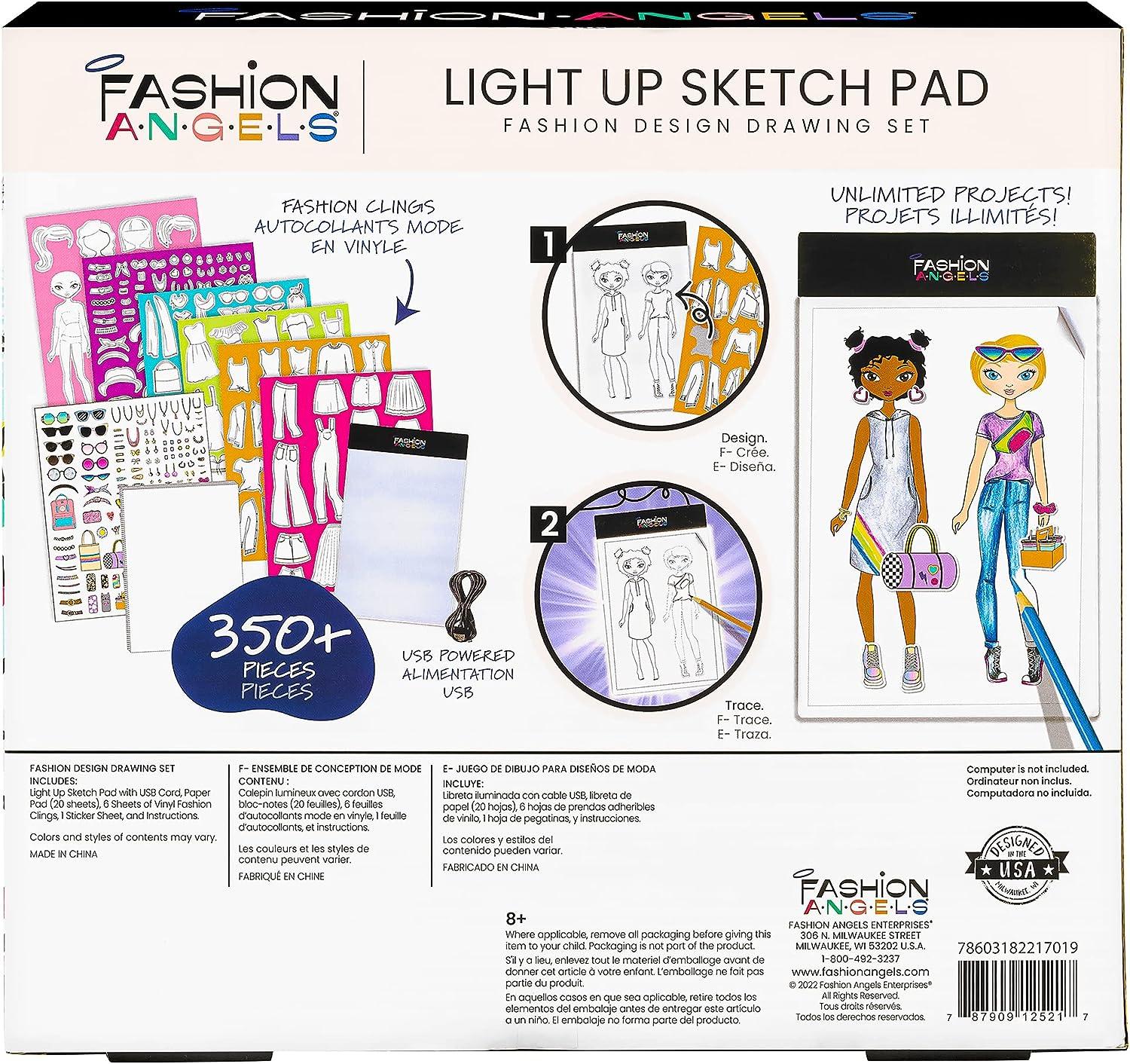 Fashion Angels Fashion Design Light Up Sketch Pad 12521 Light Up Tracing Pad  Includes USB Ultra Thin Tablet Includes Stencils and Stickers Recommended  for Ages 8 And Up