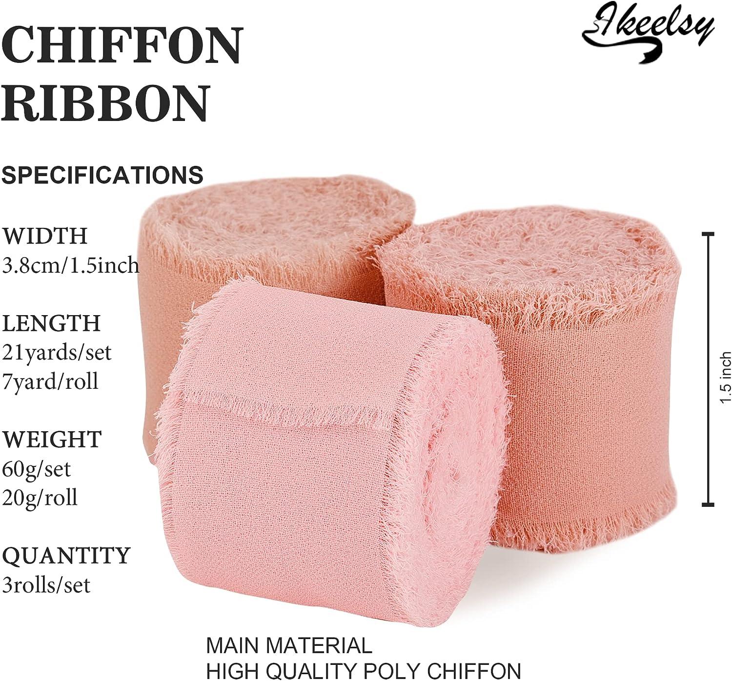 Chiffon Ribbon Fringe Fabric Ribbons 3 Rolls 1.5 Wide x 7 Yd
