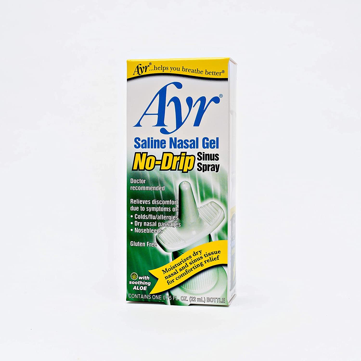 Ayr Saline Nasal Gel Nodrip Sinus Spray With Soothing Aloe Vera, 0.75
