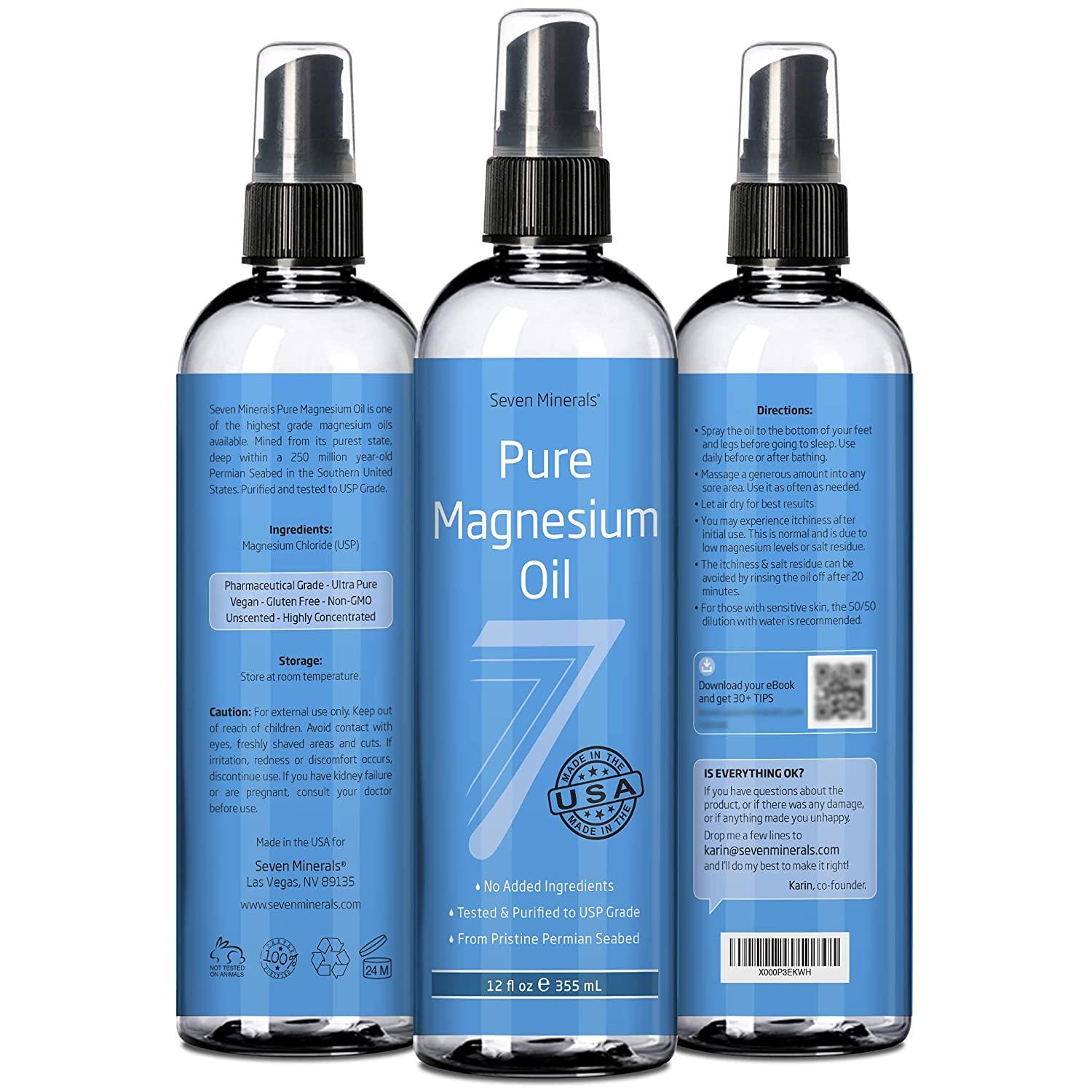 Pure Magnesium Oil Spray Big 12 fl oz (Lasts 9 Months) 100 Natural