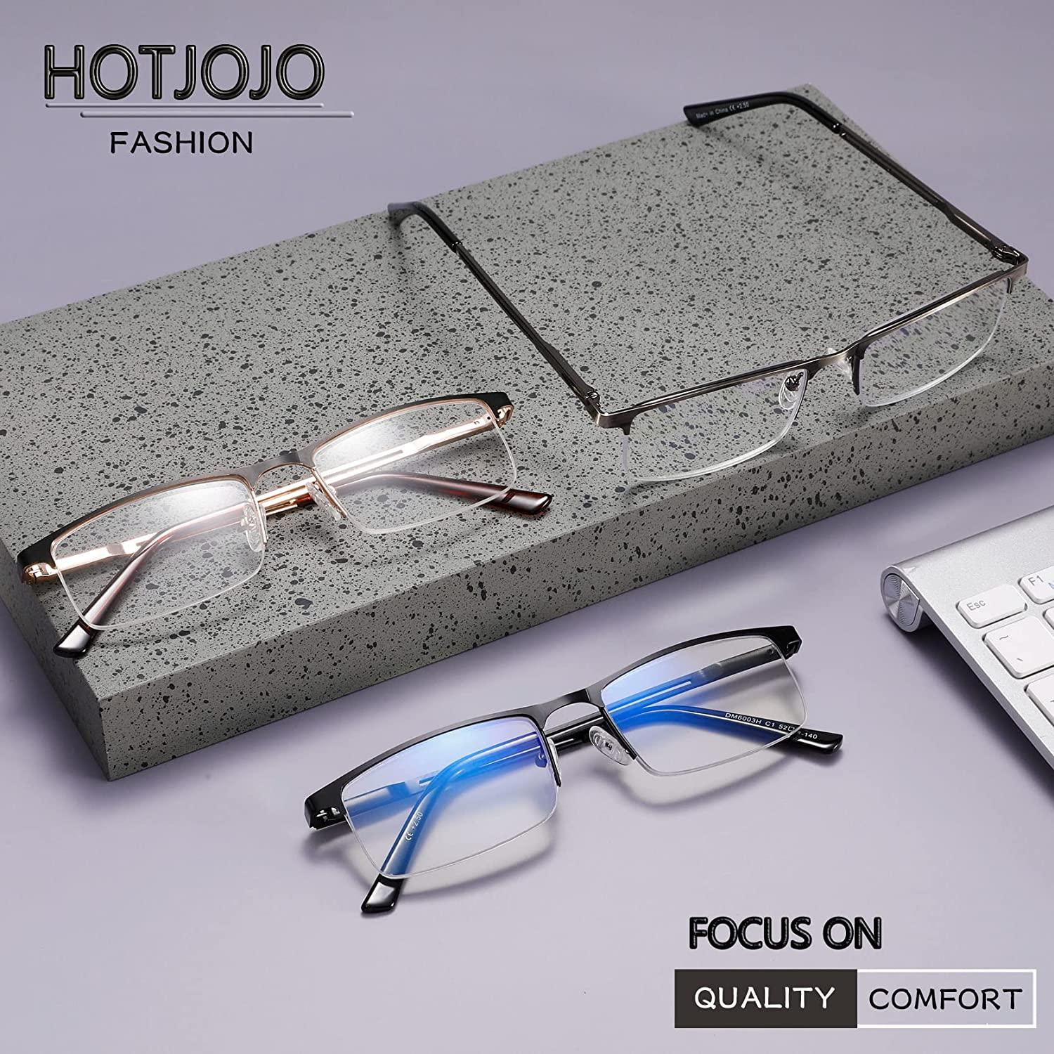 HOTJOJO 3 Pack Reading Glasses for Men Blue Light Blocking Semi Rimless  Computer Readers,Metal Frame Rectangle Magnifying Eyeglasses (3 Colors,  +1.50 Magnification) Black Gold Metalgun 1.5 x | Haremshosen