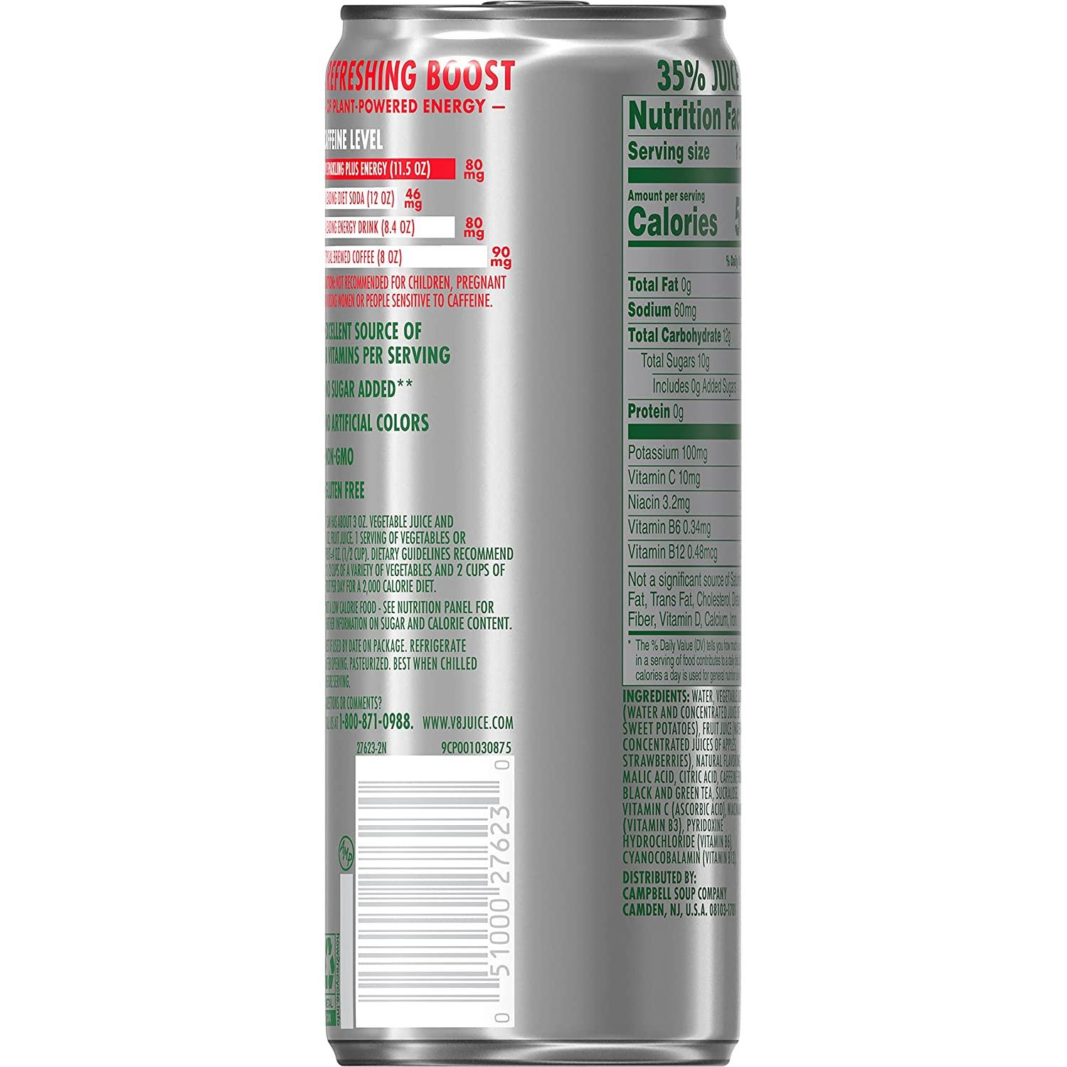 V8 +SPARKLING ENERGY Strawberry Kiwi Energy Drink, Made With Real Vegetable And Fruit Juices, 11