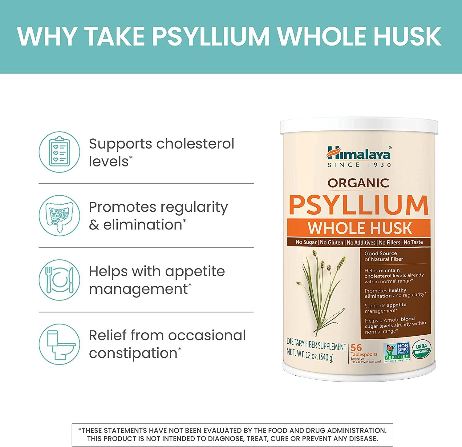 Himalaya Organic Psyllium Whole Husk 12 oz 56 Tablespoon Supply Daily Fiber & Cholesterol