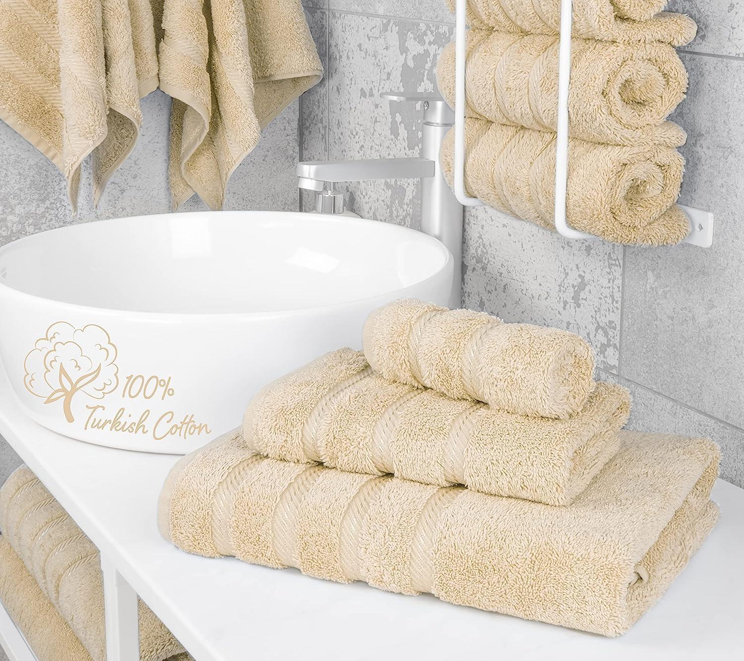 American Soft Linen Luxury 3 Piece Towel Sets, 1 Bath Towel 1 Hand Towel 1  Washcloth, 100% Turkish Cotton Towels for Bathroom, Beige Towel Set 3 Piece  Towel Set Beige