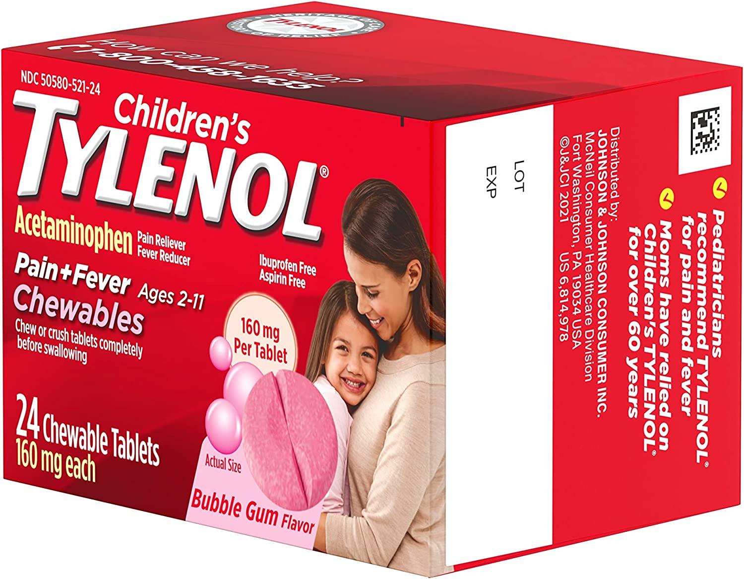 Tylenol Children's Chewables Acetaminophen Bubble Gum Flavor 24ct