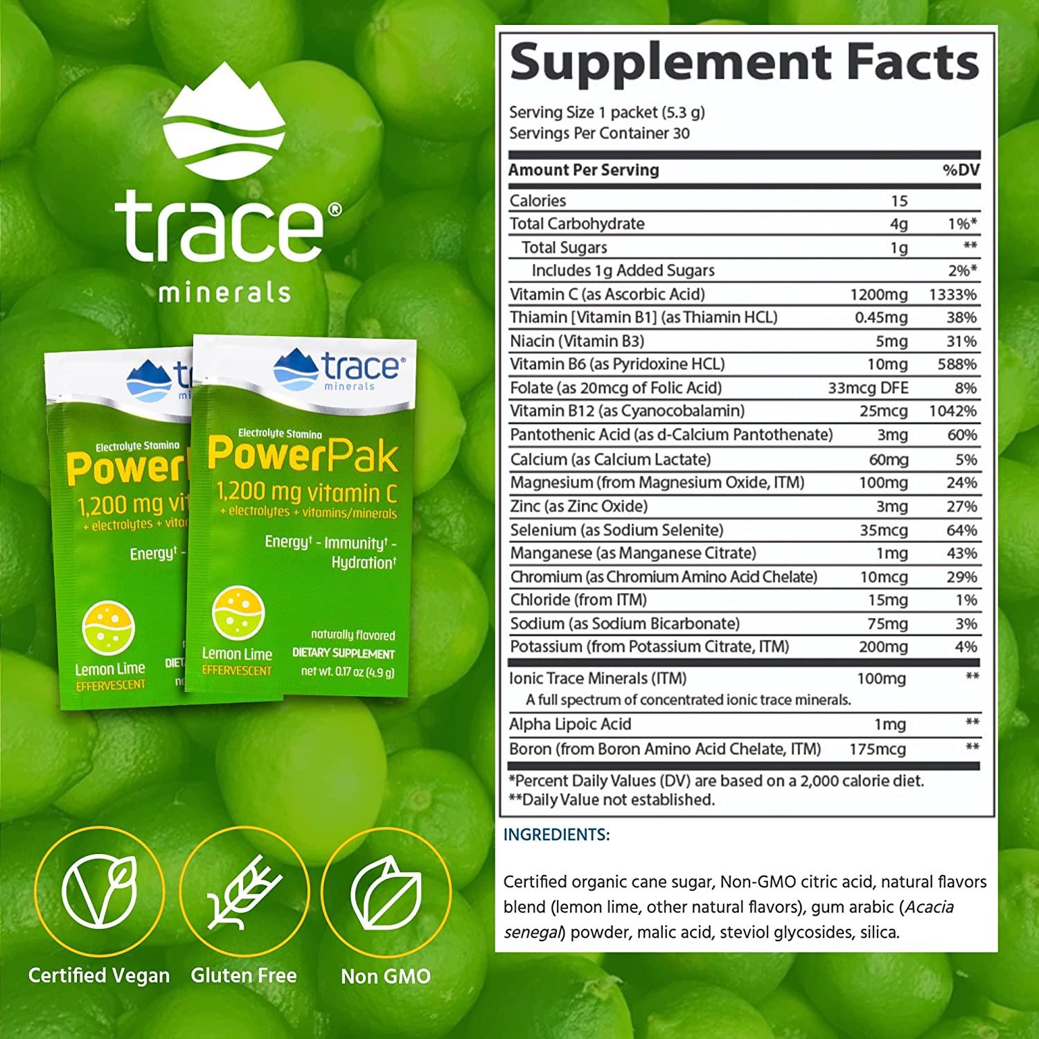 Trace Minerals Power Pak (Lemon Lime) Electrolyte Powder Packets with