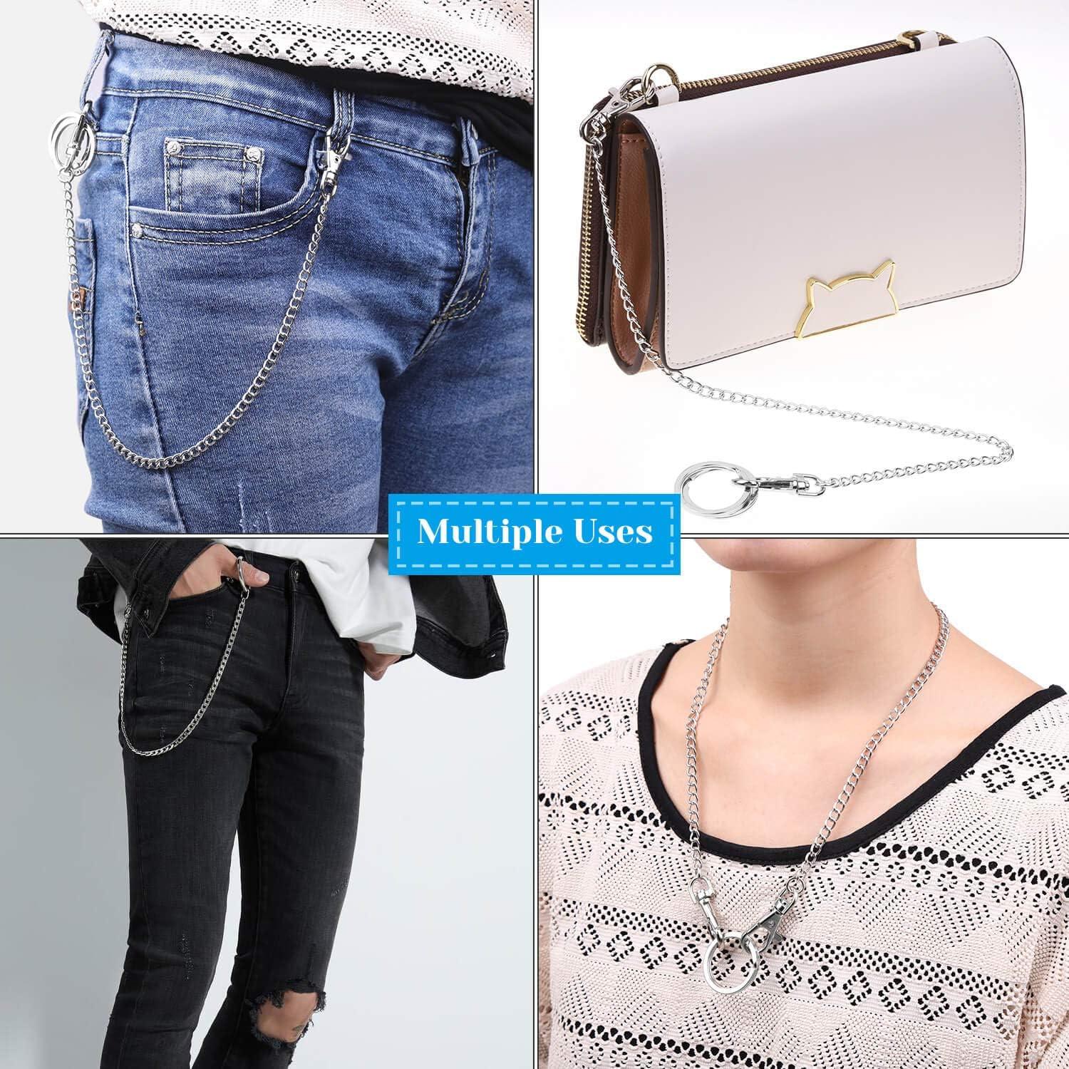 3 Pieces Wallet Chain Pocket Keychain Belt Metal Jeans Chain Pants Chain  with Lobster Clasps and Keyring for Men Women Keys Loop Purse Handbag