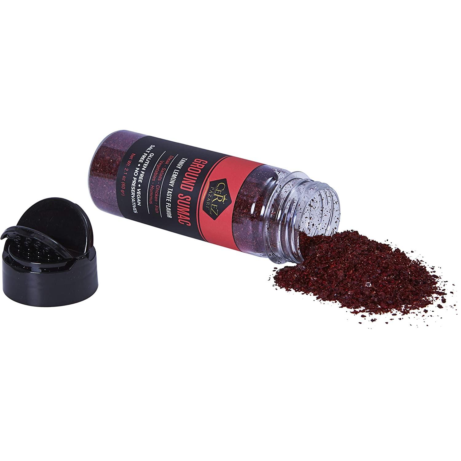 Cerez Pazari Sumac Spice Powder Turkish Sumac Seasoning 2.1oz Easy To Use Flapper Spice