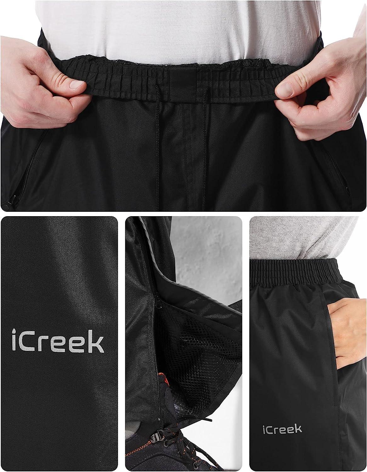 iCreek Women's Rain Pants Waterproof Breathable Windproof Lightweight Over  Pants Work Rain Outdoor for Hiking, Golf, Fishing Black Medium/29 Inseam