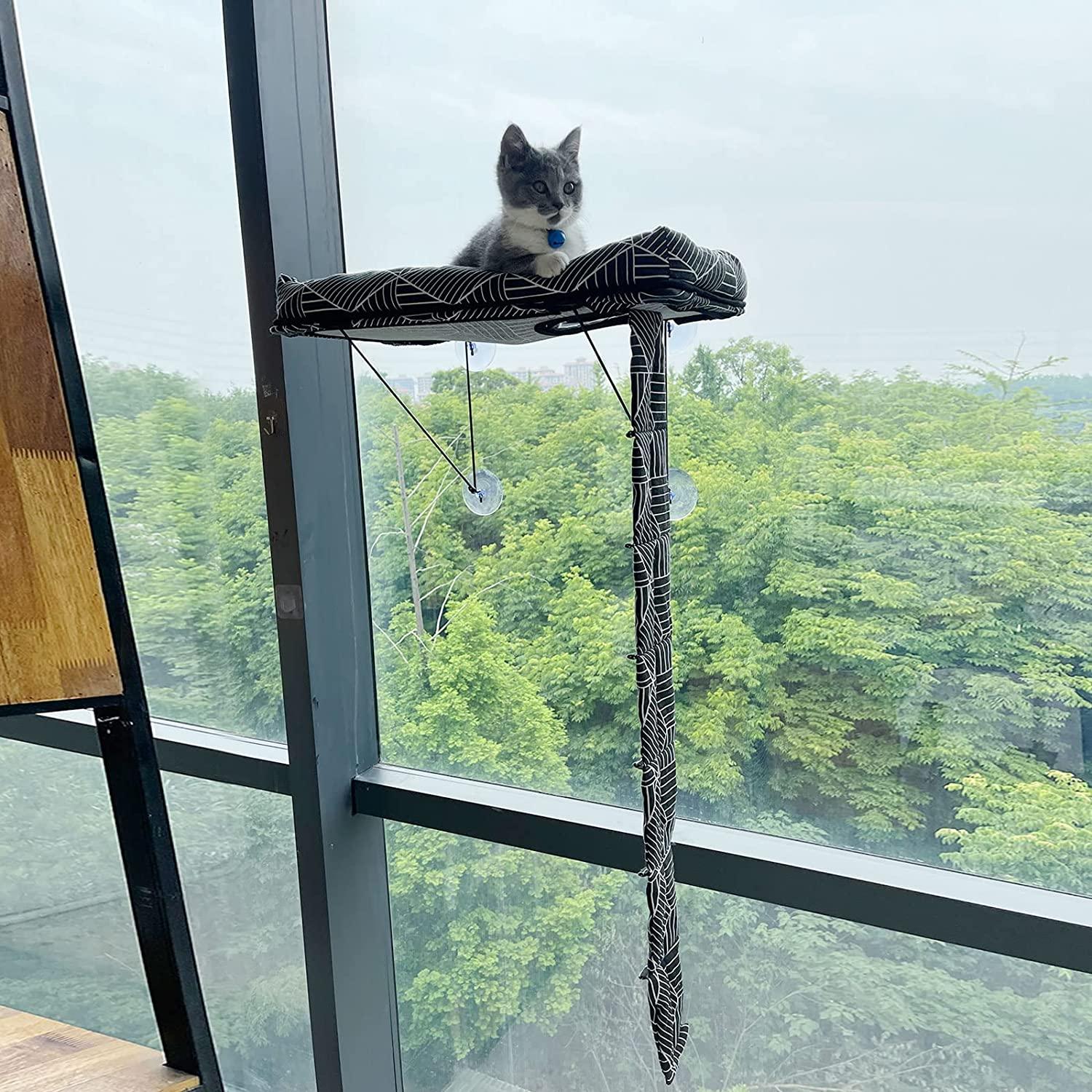 Cat Hammock Window Seat for Indoor Cats,Lower Support Safety Iron Cat  Window Perch,Cat Enjoys 360 Sunbathing On The Window Hammock Black Diamond  hammock