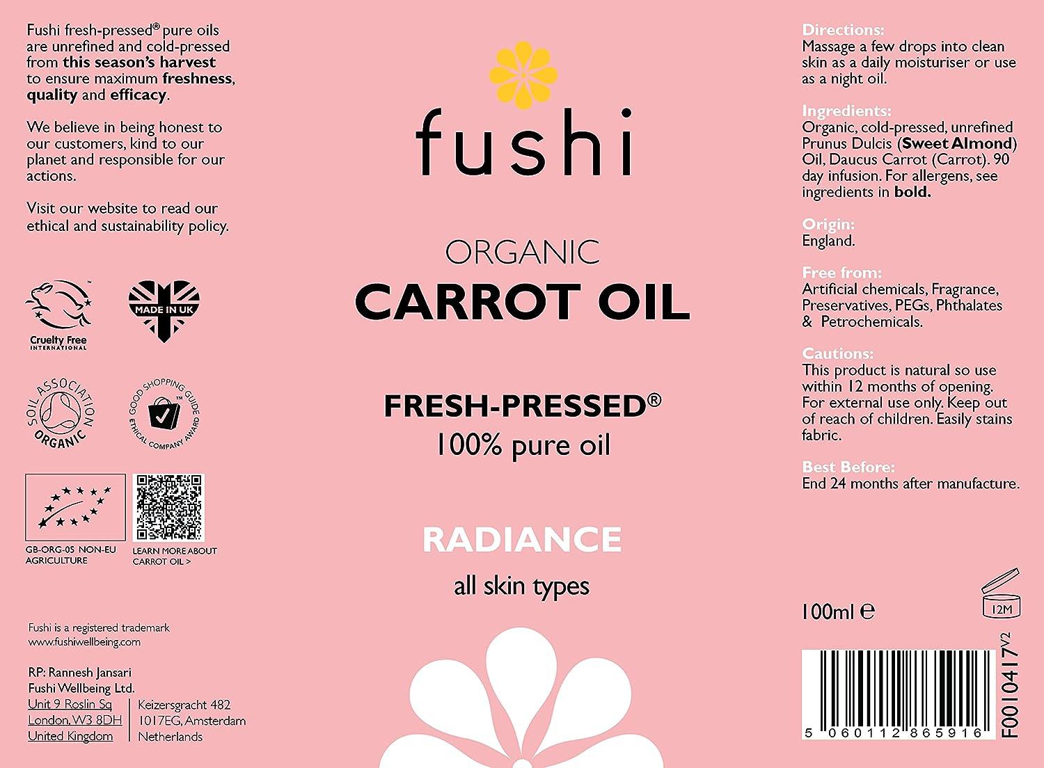Fushi Carrot Organic Oil 100ml Extra Virgin Biodynamic Harvested Cold