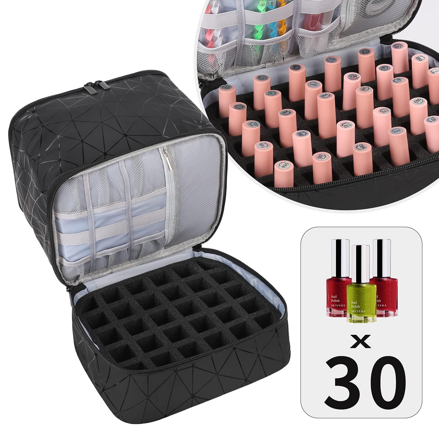 JEWERADO Nail Polish Organizer with UV Light Storage, Double-layer Nail  Polish Carrying Case, Holds 30 Bottles (15ml), Travel Portable Storage Bag  for Manicure Set (Hold 30 Bottles (15ml), Black) 1 Count (Pack