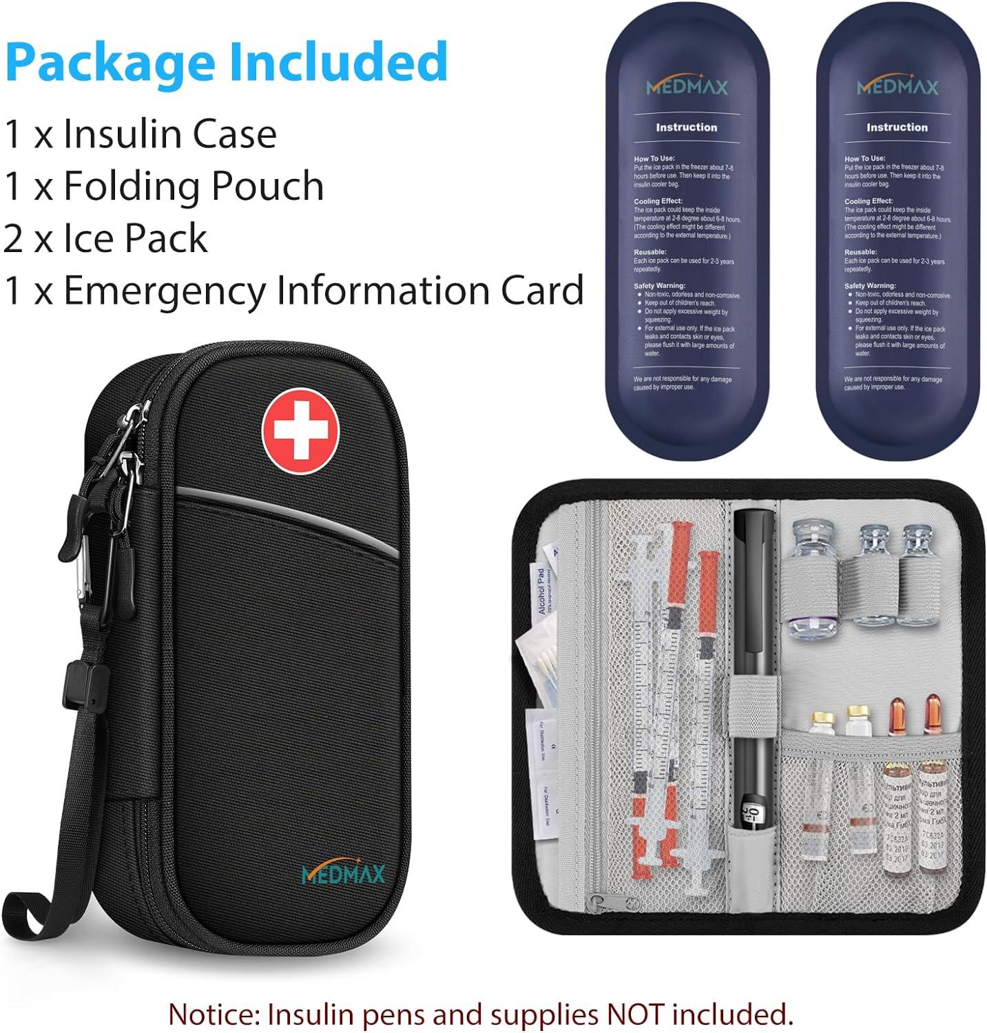 MEDMAX Insulin Cooler Travel Case with 2 Ice Pack Water Resistant