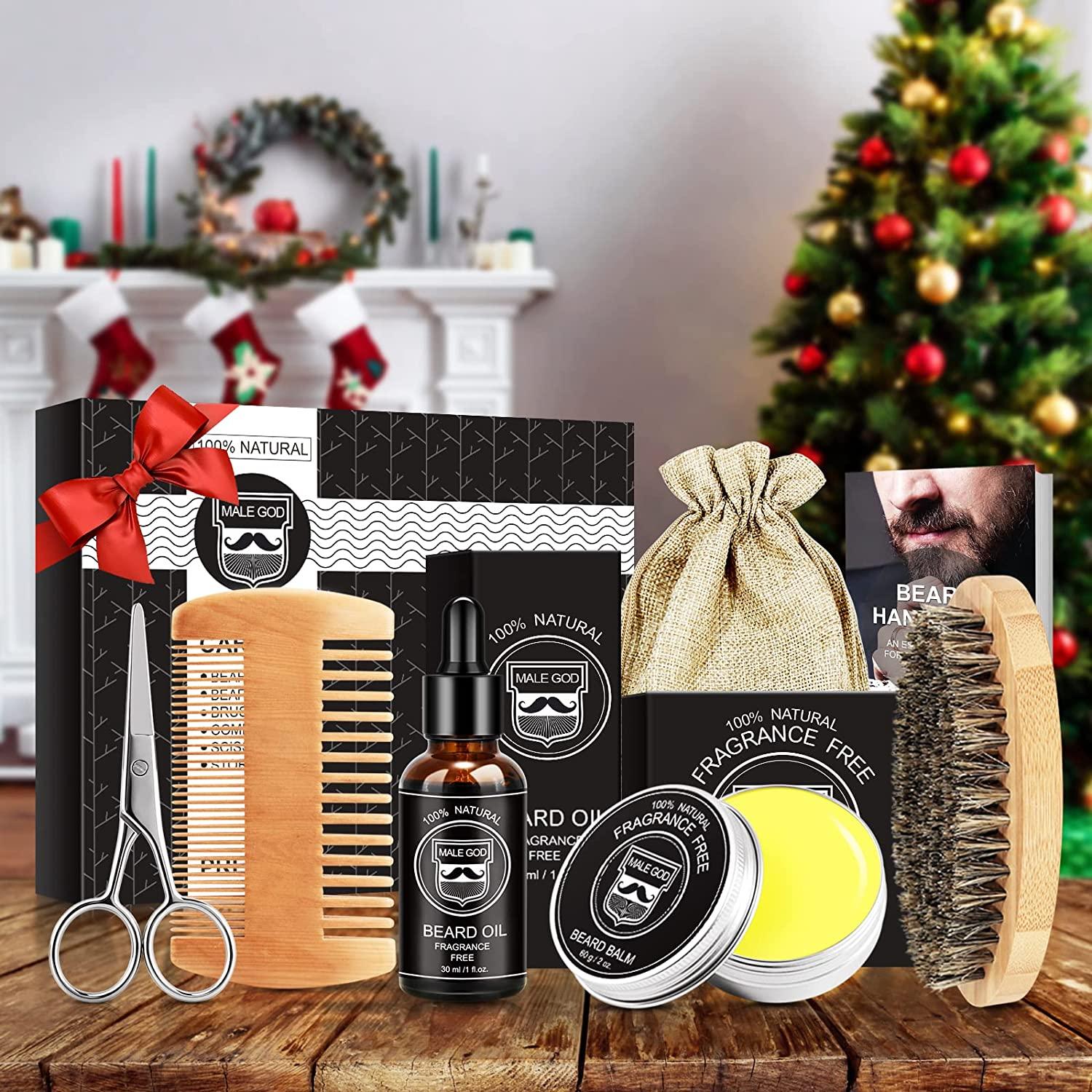 Beard Trimming Kit Mustache Care Set Beard Grooming Kit For Men 7 Pieces Beard Oil Balm Beard Scissors Beard Brush Beard Comb Toiletry Bag The Premium Men's
