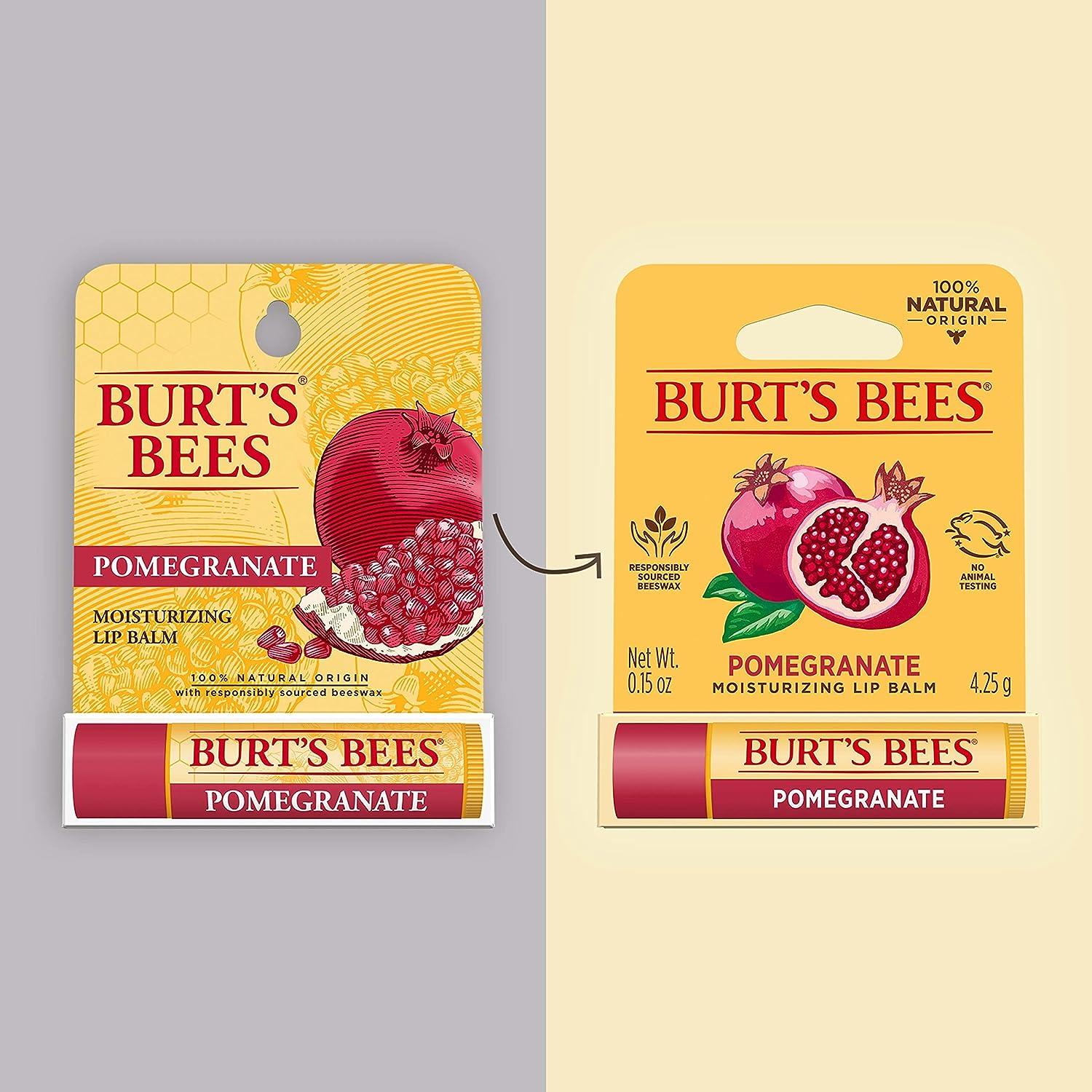 Burt's Bees Lip Balm, Moisturizing Lip Care, for All Day Hydration, 100%  Natural, Pomegranate with Beeswax & Fruit Extracts (4 Pack)