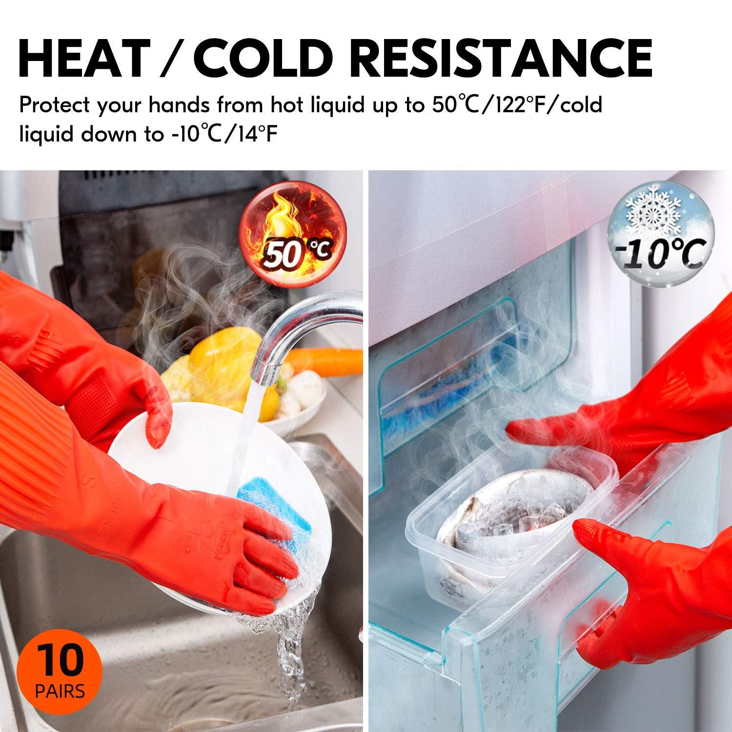 VGO RB2143 Reusable Long Sleeve Rubber Cleaning Gloves 10 Pairs