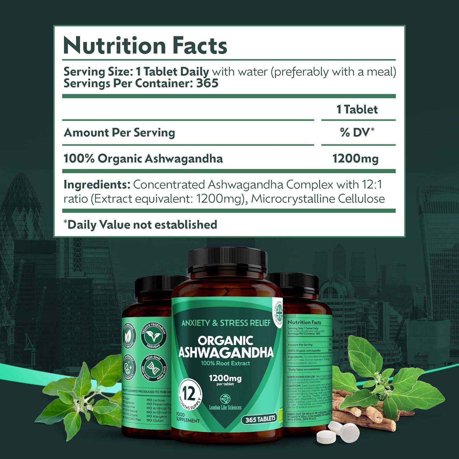 Organic Ashwagandha Capsules 1200mg - Enhanced With 100mg Organic KSM 66 5 Withanolides 200mg Organic Turmeric And Organic Black Pepper 1500mg Total Per Serving - View #7