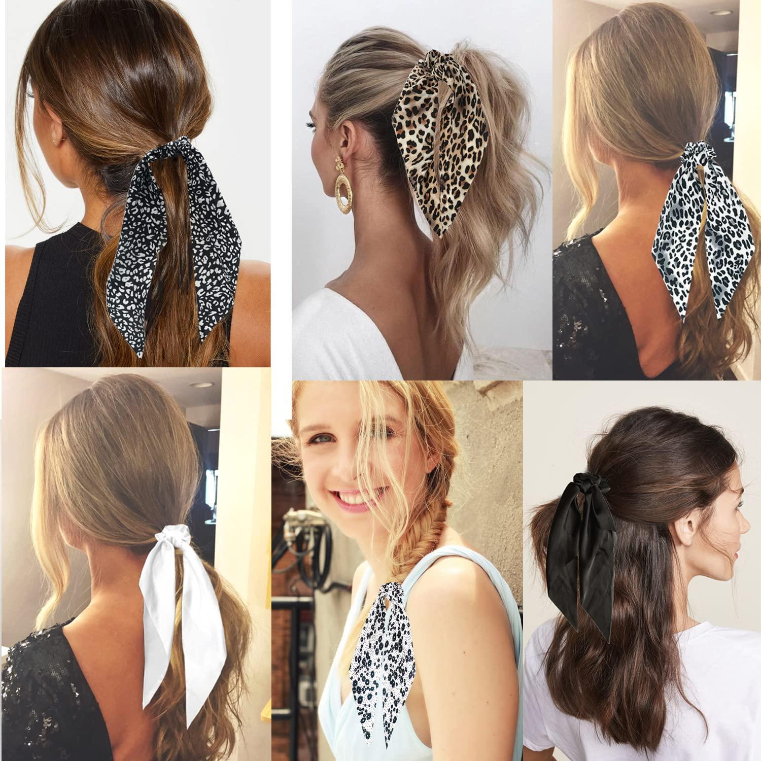 Floral Print Scrunchie Chiffon Bowknot Hair Ribbons For Women