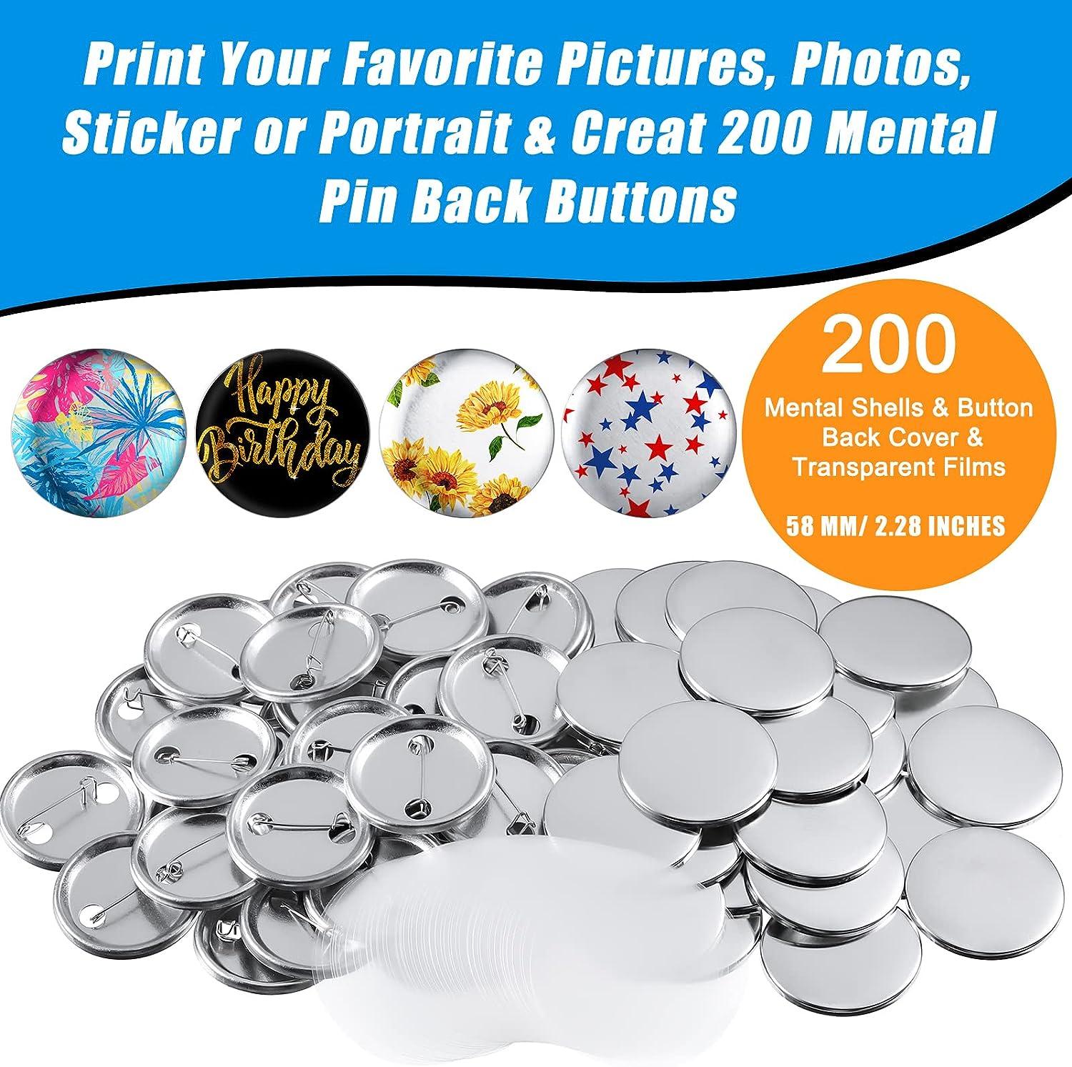 600 Pieces Blank Button Making Supplies Round Badge Button Parts Metal  Button Pin Badge Kit for Button Make Machine, Including Metal Shells Metal  Back Cover and Clear Film (2.28 Inches)