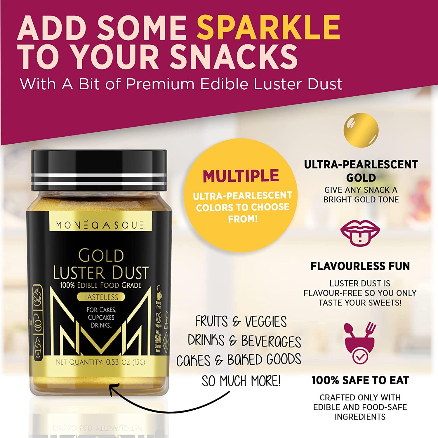 MONGASQUE Gold Luster Dust Edible Glitter for Drinks & Desserts 15g