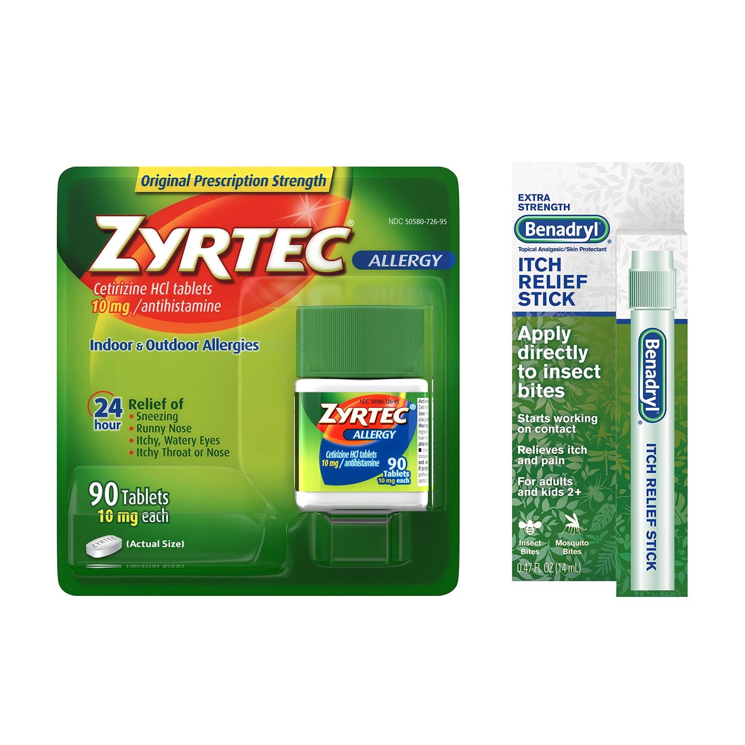 Zyrtec 24 Hour Allergy Relief Tablets & Benadryl Itch Relief Stick