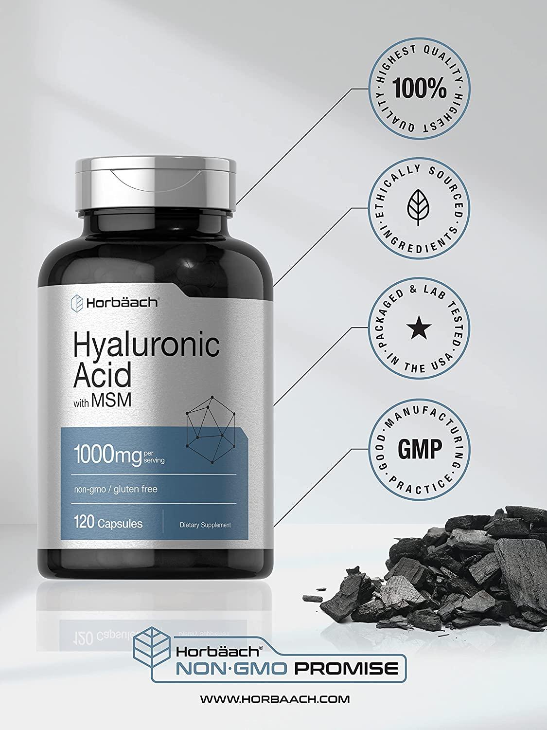 Hyaluronic Acid with MSM 1000mg 120 Capsules NonGMO & Gluten Free