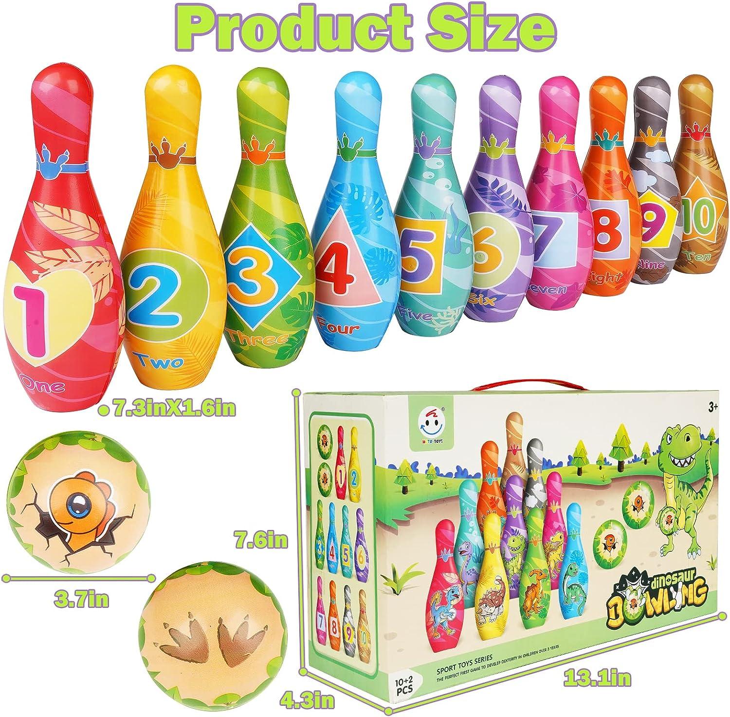 IWUTEFET Kids Dinosaur Bowling Toys Set Soft Foam 10 Pins and 2 Ball