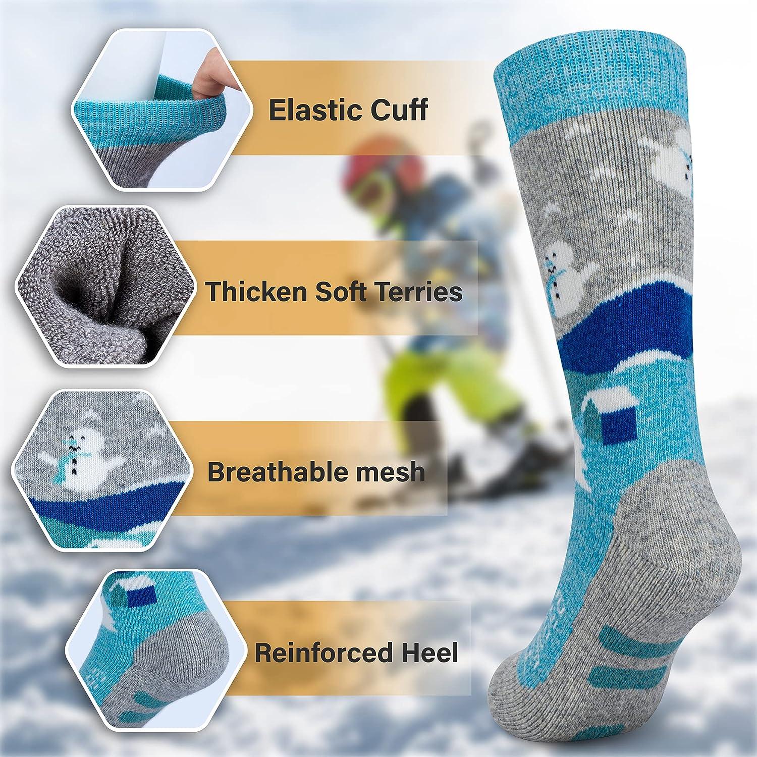 Buy Hylaea Merino Wool Ski Socks Kids, Knee-high Warm Thermal Snowboard  Skating Socks for Toddler Boys and Girls Grey Blue Small at