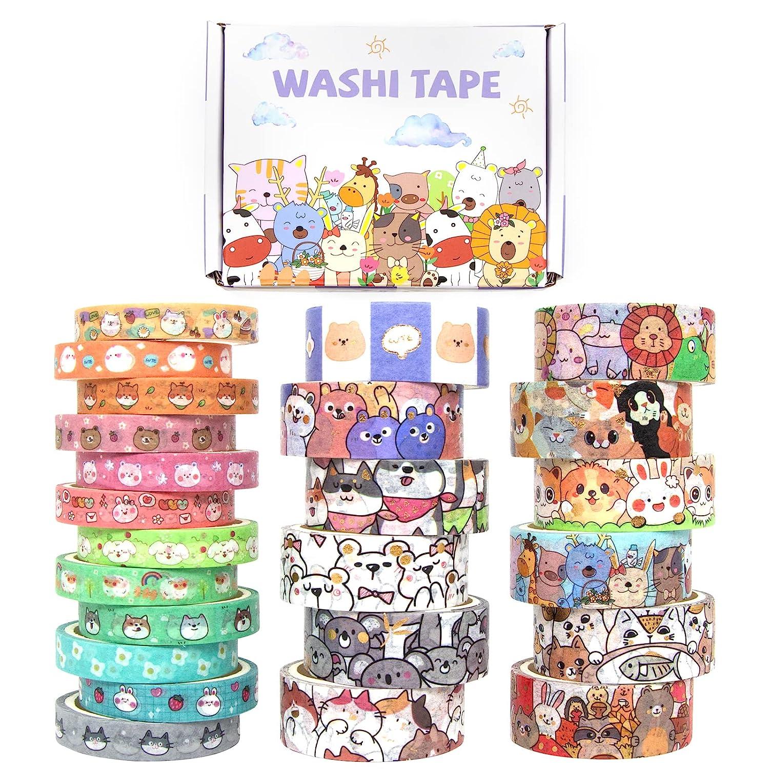 WAPETASHI Cute Washi Tape Set - 24 Rolls Kawaii Animals Gold Foil